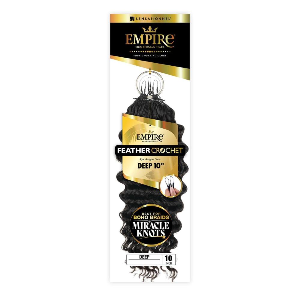 imageSensationnel Empire Feather Crochet Braiding Hair Deep Humanhair for Boho Braids and Miracle Knots Pre Separated 50 strands 10 inch 1 JETBLACK2 DARKBROWN