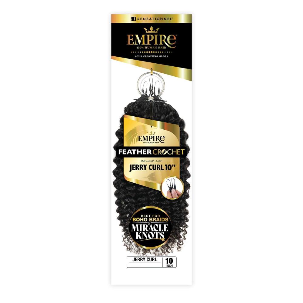 imageSensationnel Empire Feather Crochet Braiding Hair Jerry Curl Humanhair for Boho Braids and Miracle Knots Pre Separated 50 strands 10 inch 1 JETBLACK1 JETBLACK