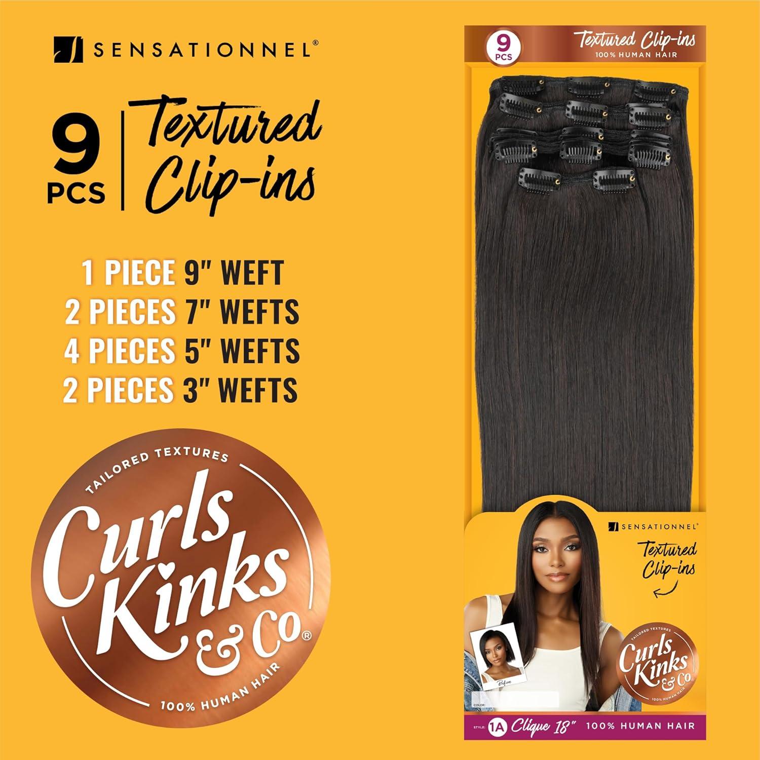 imageSensationnel Curls Kinksandco Clip in 1a Clique 18 inch Humanhair 9 Piece Pack Easy to Use Clips for Natural 3c to 4c hair NATURALNATURAL