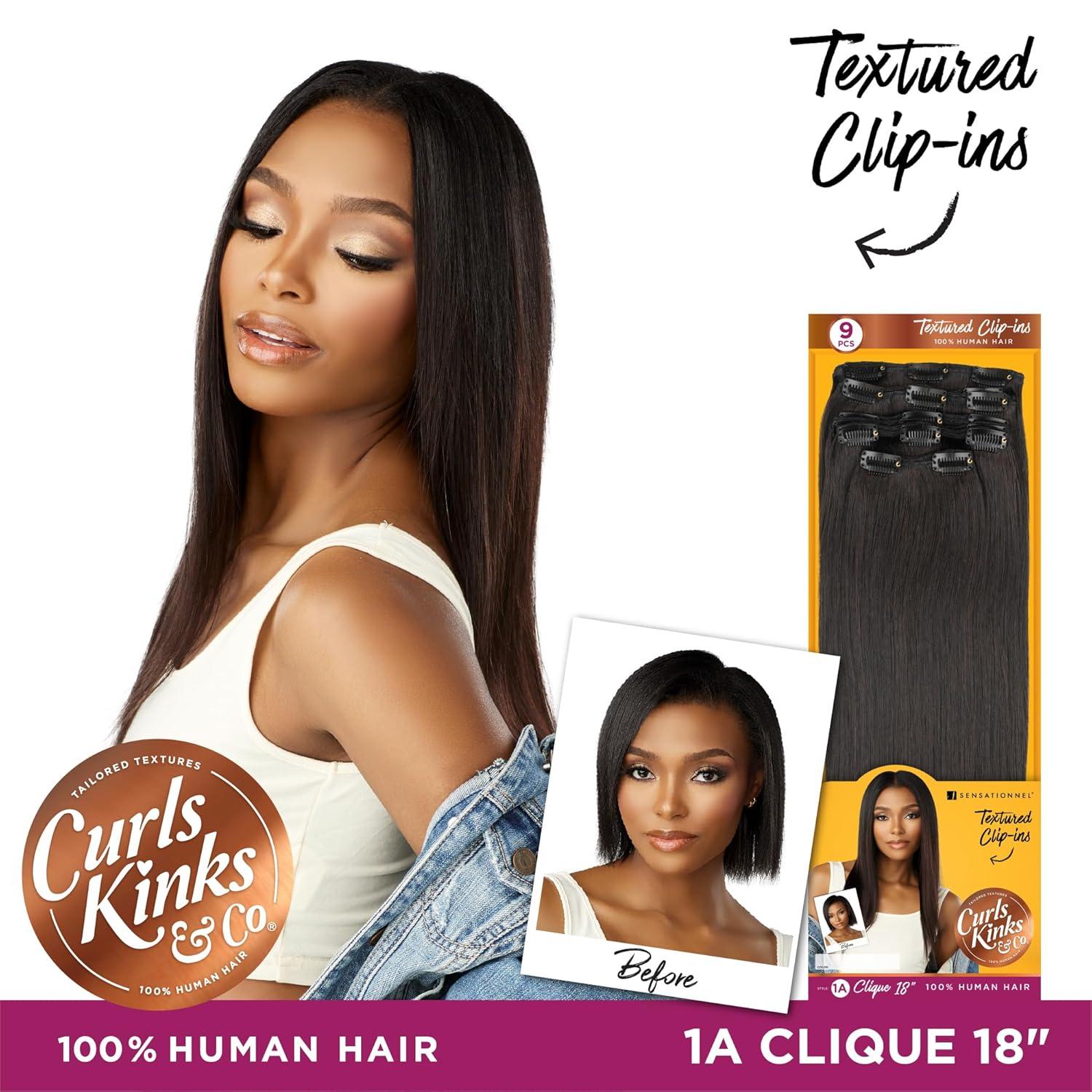 imageSensationnel Curls Kinksandco Clip in 1a Clique 18 inch Humanhair 9 Piece Pack Easy to Use Clips for Natural 3c to 4c hair NATURALNATURAL