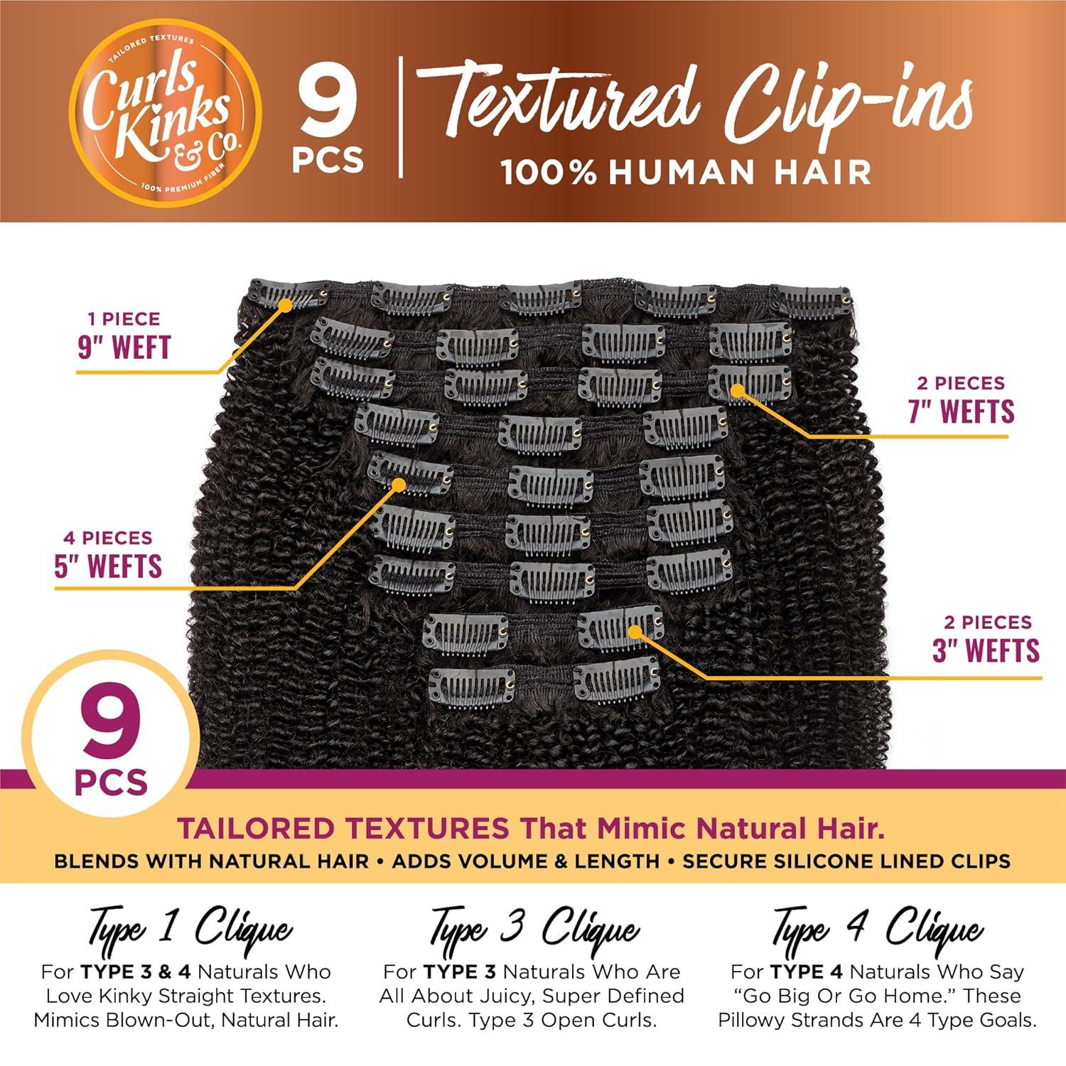 imageSensationnel Curls Kinksandco Clip in 1a Clique 18 inch Humanhair 9 Piece Pack Easy to Use Clips for Natural 3c to 4c hair NATURALNATURAL