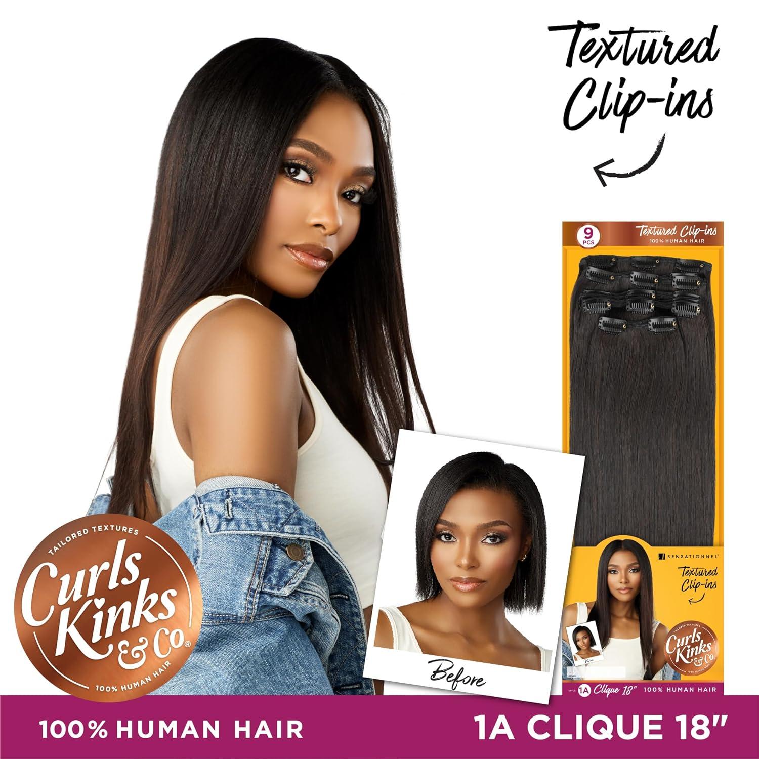 imageSensationnel Curls Kinksandco Clip in 1a Clique 18 inch Humanhair 9 Piece Pack Easy to Use Clips for Natural 3c to 4c hair NATURALNATURAL