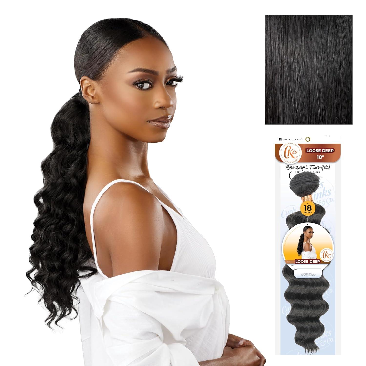 imageSensationnel Curls Kinksandco Synthetic Bundles Loose Deep Quick Weave Hair or Pony Styles for Natural 3c to 4c Textures 18 inch 1 JETBLACK1 JETBLACK