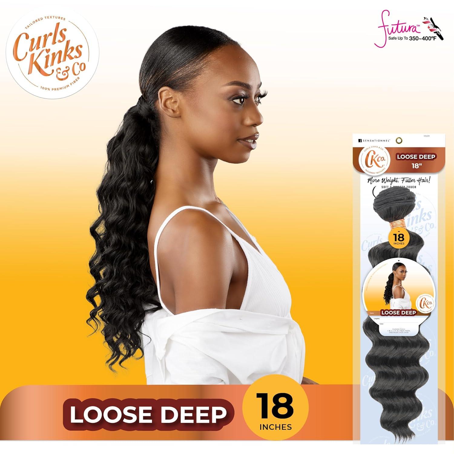 imageSensationnel Curls Kinksandco Synthetic Bundles Loose Deep Quick Weave Hair or Pony Styles for Natural 3c to 4c Textures 18 inch 1 JETBLACK27 HONEYBLONDE
