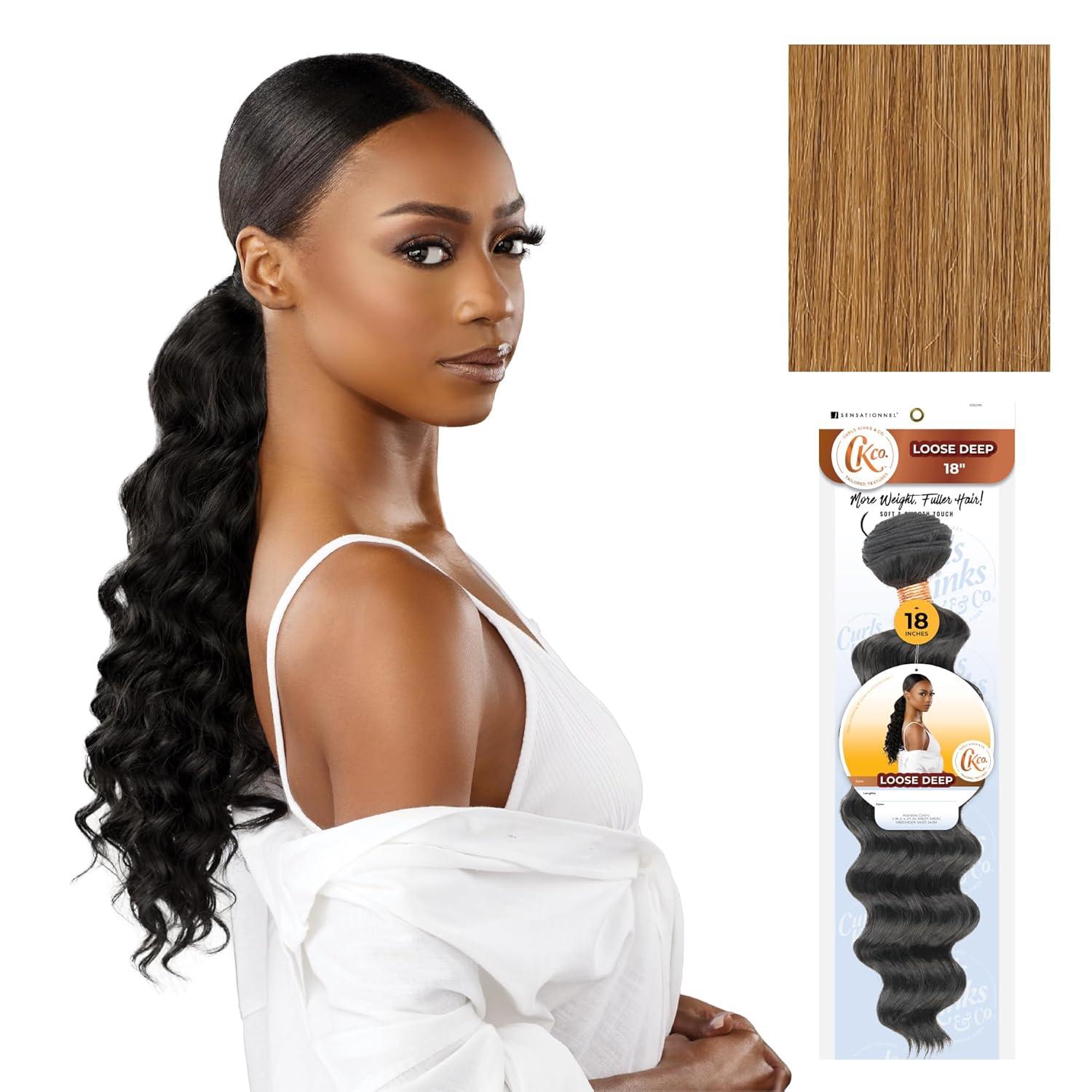 imageSensationnel Curls Kinksandco Synthetic Bundles Loose Deep Quick Weave Hair or Pony Styles for Natural 3c to 4c Textures 18 inch 1 JETBLACK27 HONEYBLONDE