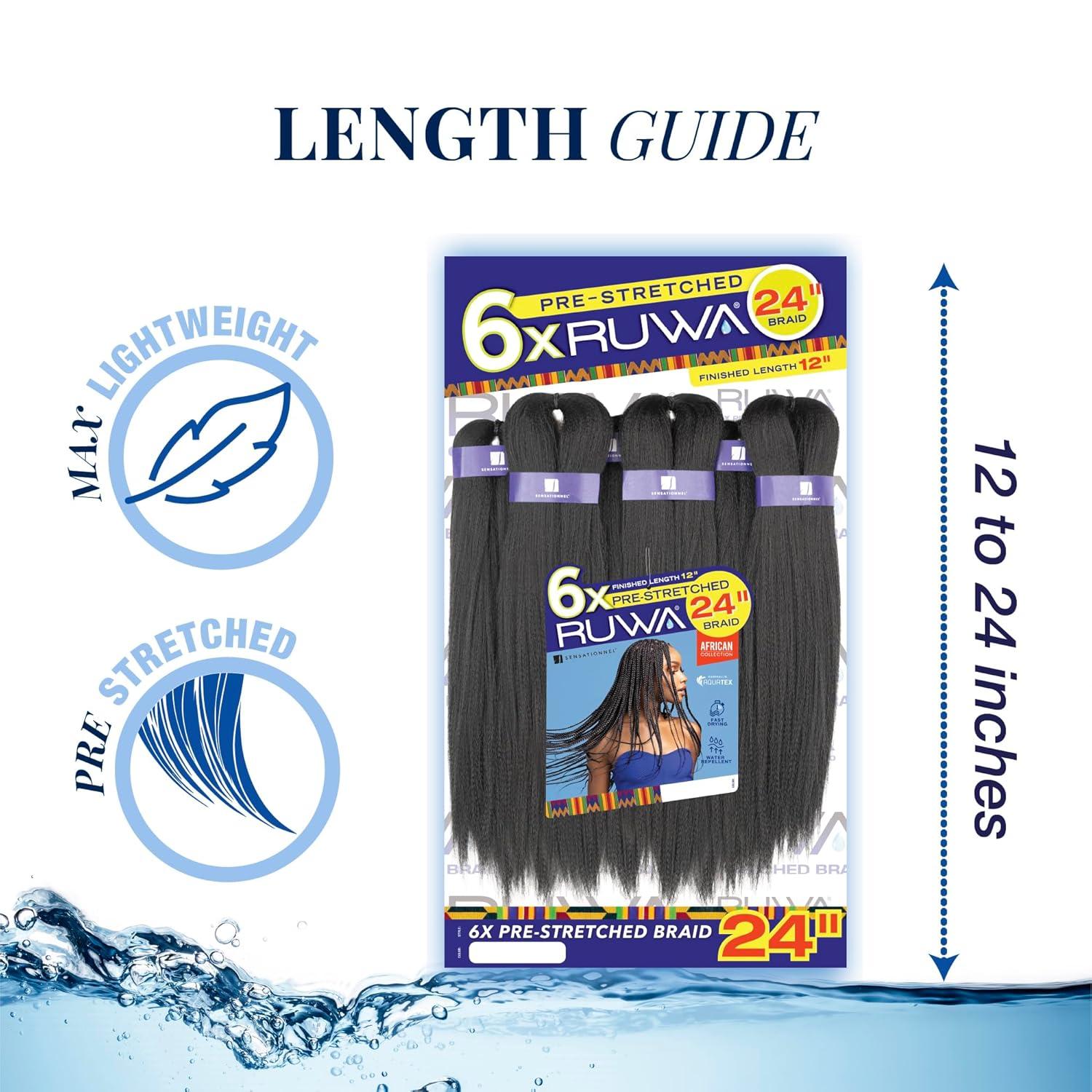 imageSensationnel Ruwa Prestretched Braiding Hair 6x 24 Inch Water Repellent Kanekalon Fast Dry Synthetic Sports Itch Free 1 JETBLACK1B OFFBLACK