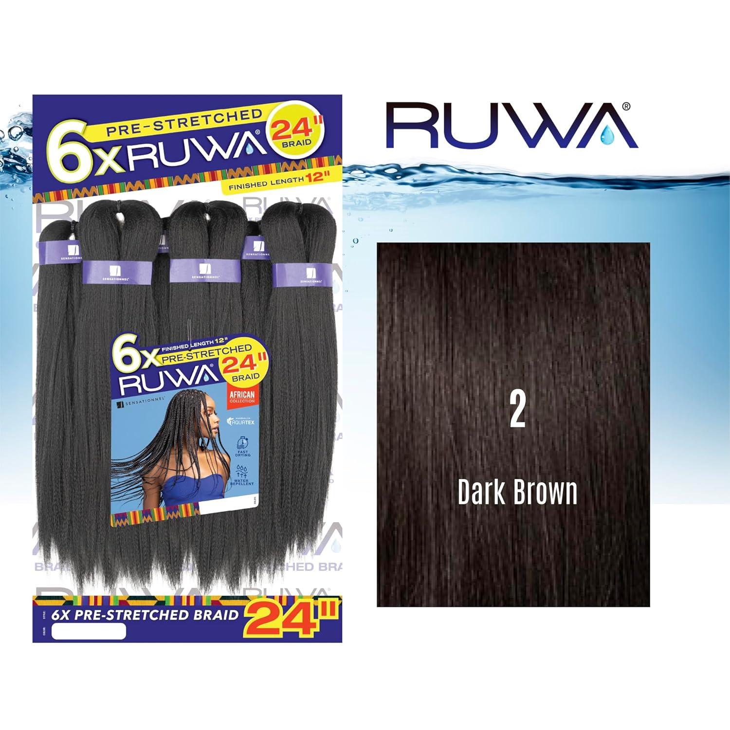 imageSensationnel Ruwa Prestretched Braiding Hair 6x 24 Inch Water Repellent Kanekalon Fast Dry Synthetic Sports Itch Free 1 JETBLACK2 DARKBROWN