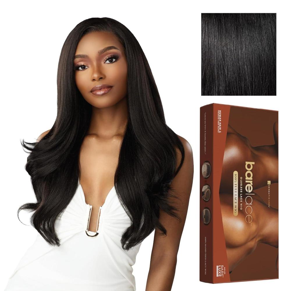 imageSensationnel Bare Lace Fulllace Wig Unit 7 Human Hair Blend All Lacefrontal Glueless Synthetic 180 Degree Preplucked Hairline 1 JETBLACK1 JETBLACK