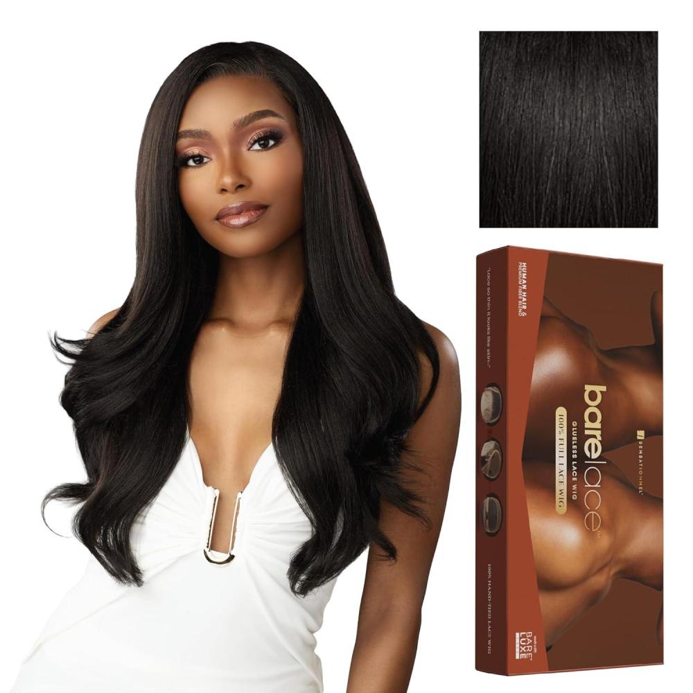 imageSensationnel Bare Lace Fulllace Wig Unit 7 Human Hair Blend All Lacefrontal Glueless Synthetic 180 Degree Preplucked Hairline 1 JETBLACK1B OFFBLACK