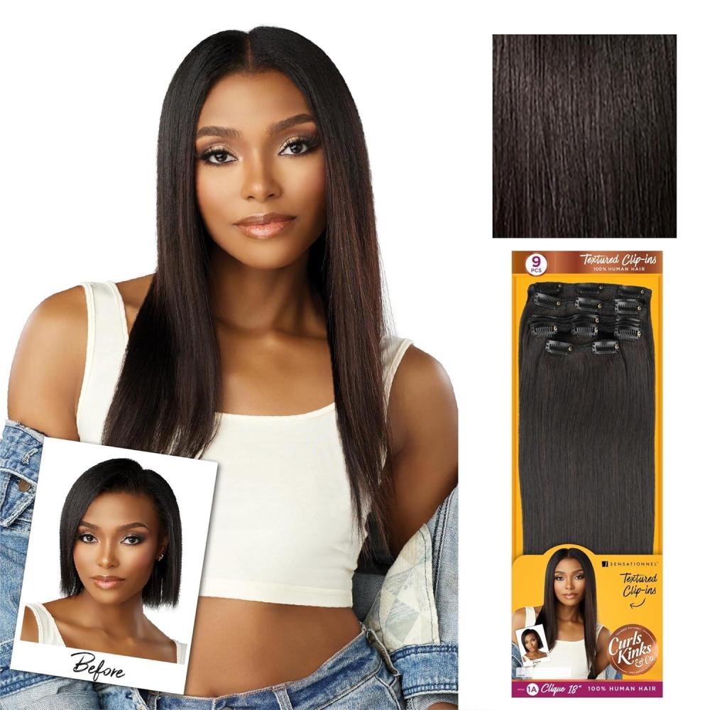 imageSensationnel Curls Kinksandco Clip in 1a Clique 18 inch Humanhair 9 Piece Pack Easy to Use Clips for Natural 3c to 4c hair NATURALNATURAL