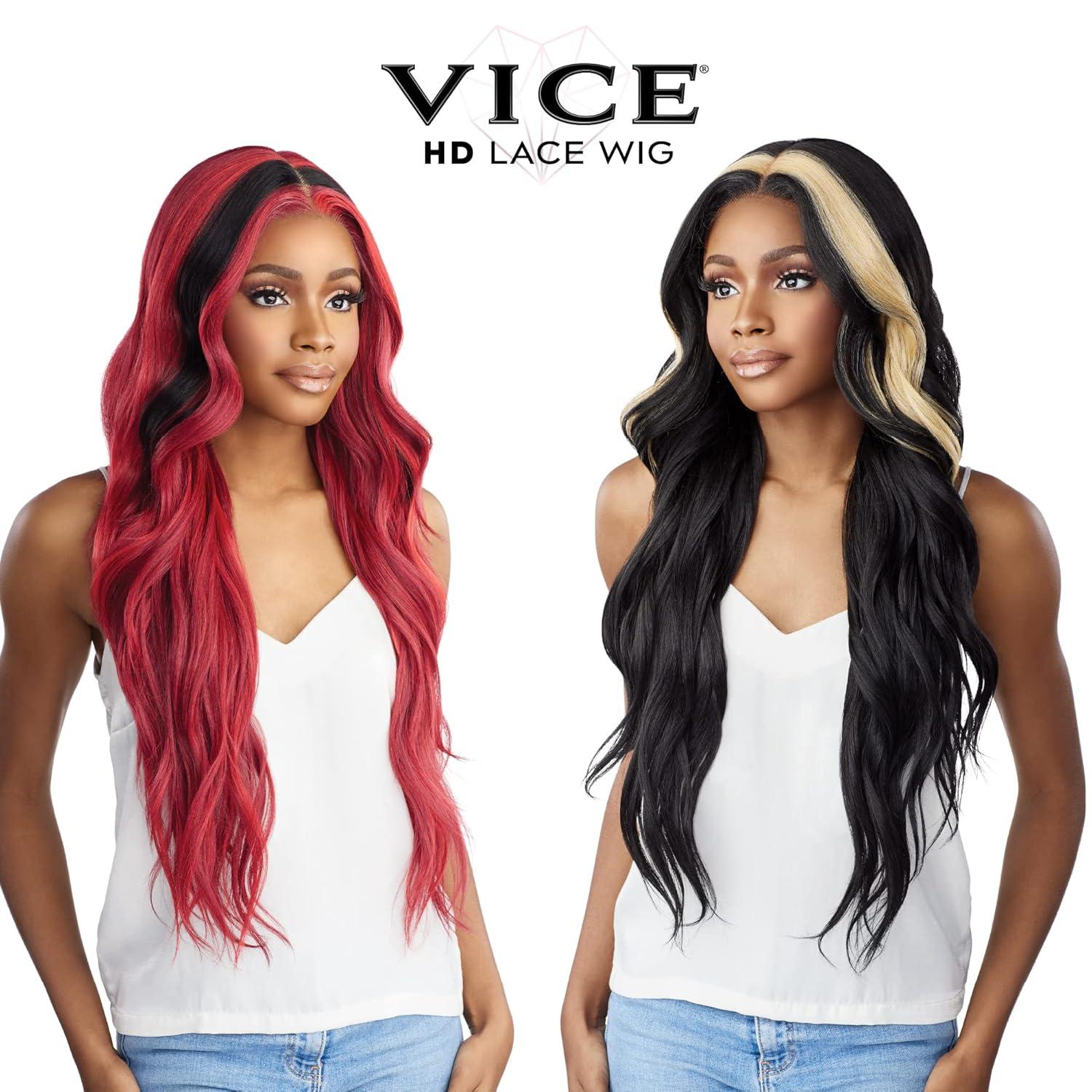 imageSensationnel Vice Lace Front Wigs Unit 12 5 Inch Deep Part Synthetic Preplucked Hairline 1B OFFBLACK