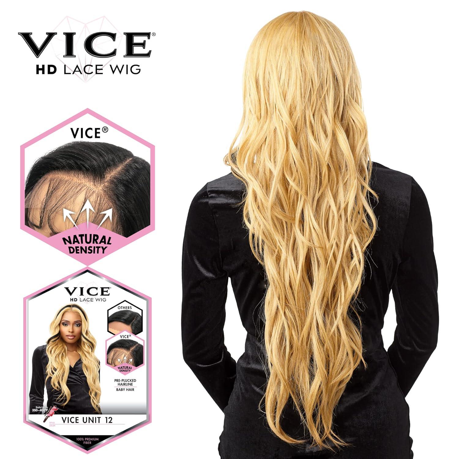 imageSensationnel Vice Lace Front Wigs Unit 12 5 Inch Deep Part Synthetic Preplucked Hairline 1B OFFBLACK