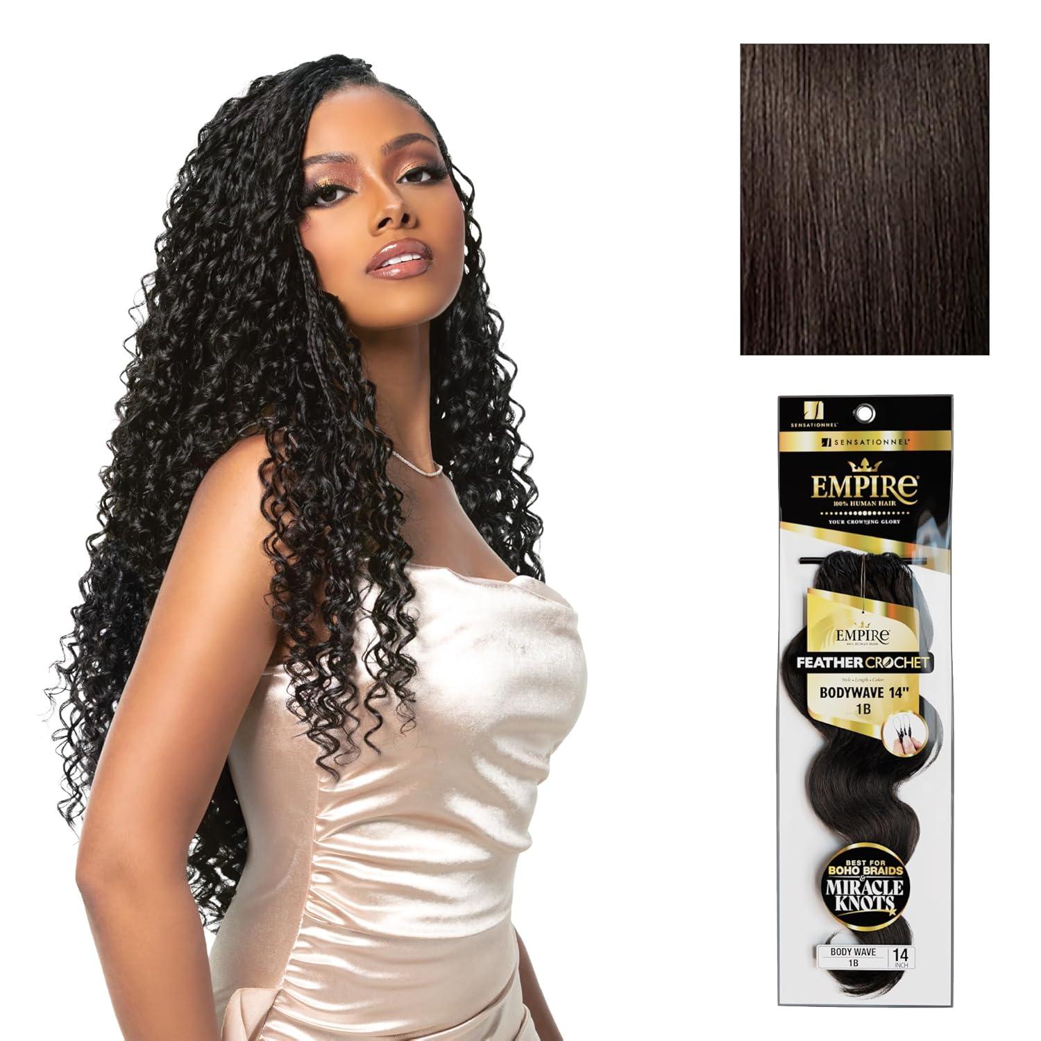 imageSensationnel Empire Feather Crochet Braiding Hair Body Wave Humanhair for Boho Braids and Miracle Knots Pre Separated 50 strands 10 inch 1 JETBLACK2 DARKBROWN