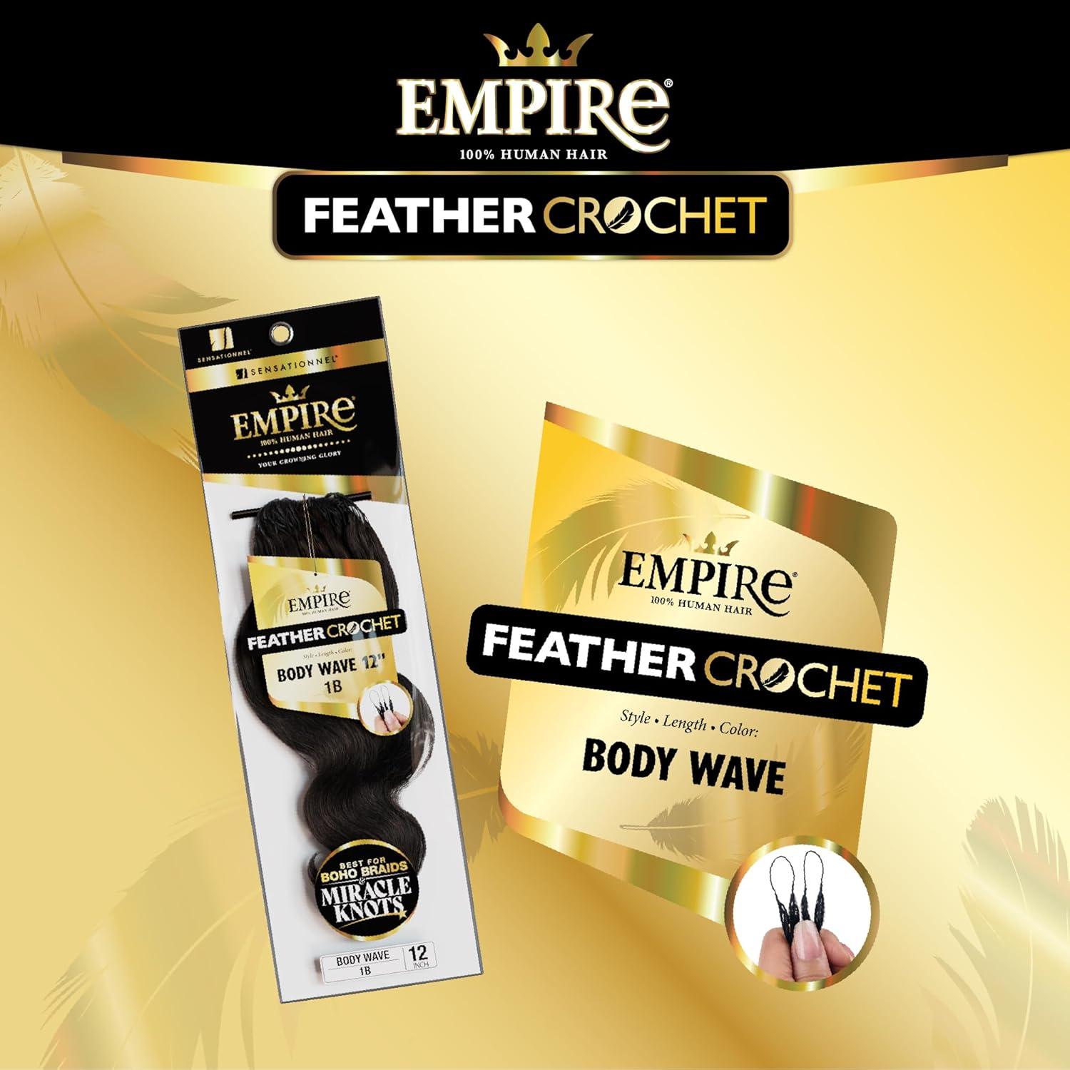 imageSensationnel Empire Feather Crochet Braiding Hair Body Wave Humanhair for Boho Braids and Miracle Knots Pre Separated 50 strands 10 inch 1 JETBLACK2 DARKBROWN