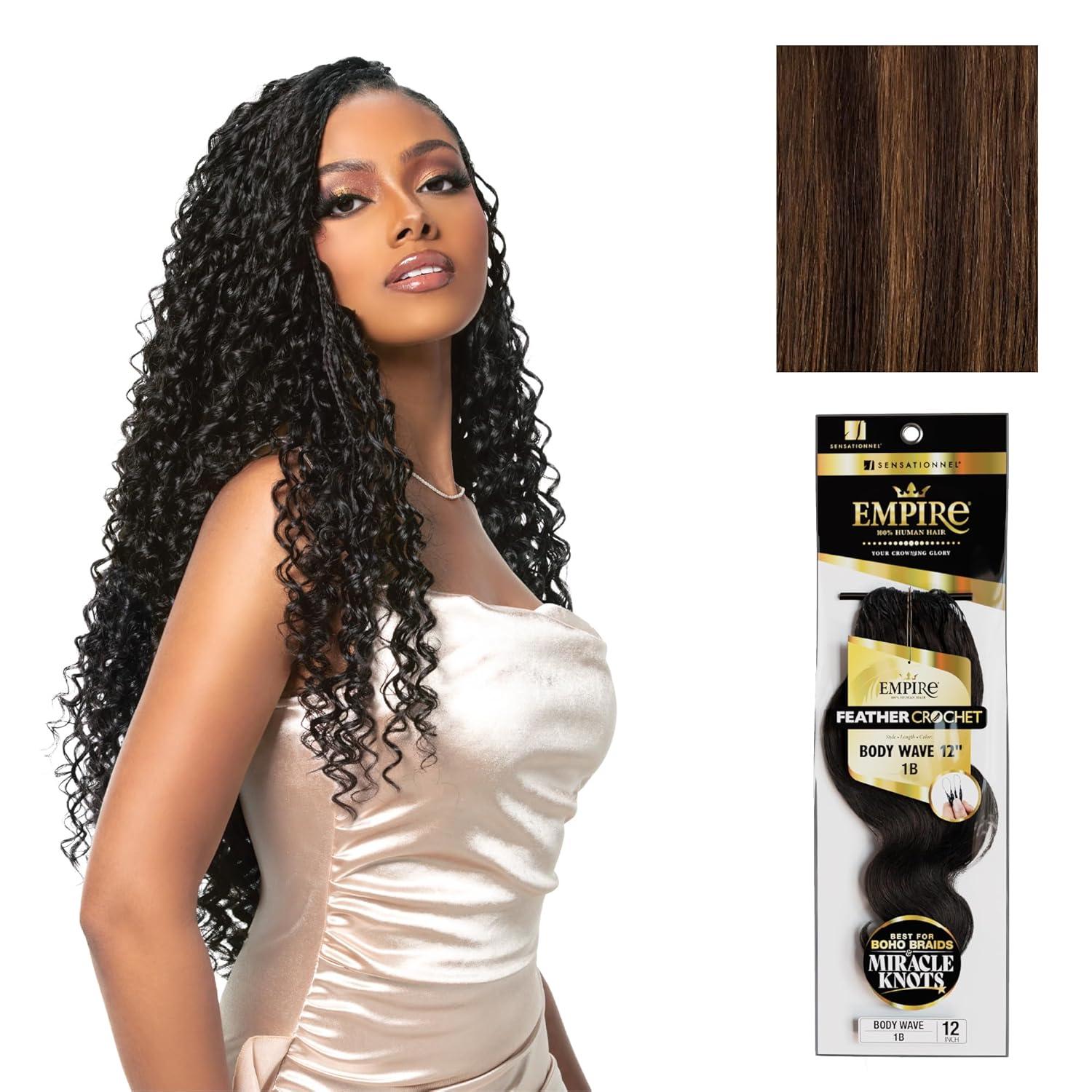 imageSensationnel Empire Feather Crochet Braiding Hair Body Wave Humanhair for Boho Braids and Miracle Knots Pre Separated 50 strands 10 inch 1 JETBLACKS430
