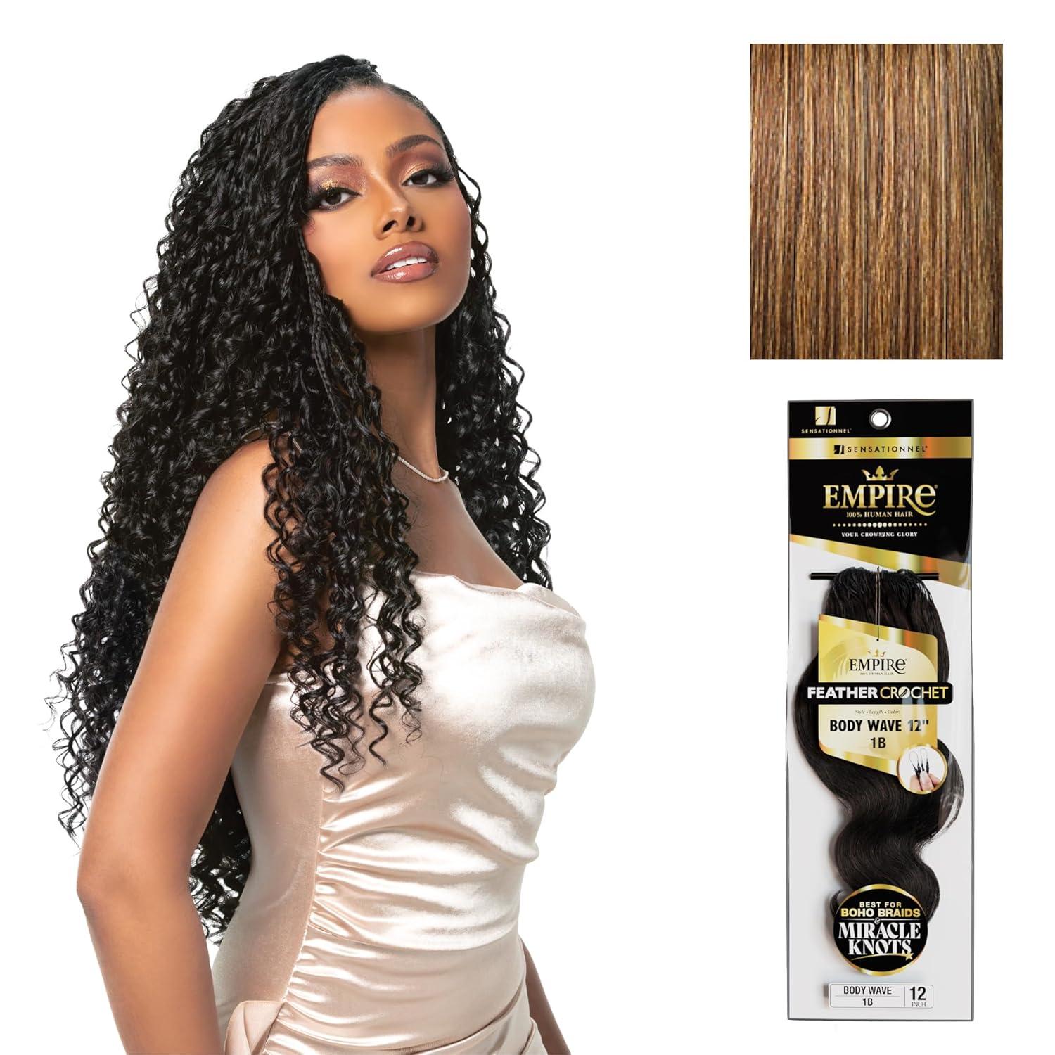 imageSensationnel Empire Feather Crochet Braiding Hair Body Wave Humanhair for Boho Braids and Miracle Knots Pre Separated 50 strands 10 inch 1 JETBLACKS427
