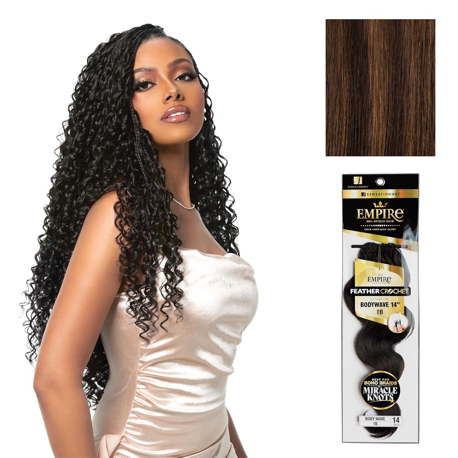 imageSensationnel Empire Feather Crochet Braiding Hair Body Wave Humanhair for Boho Braids and Miracle Knots Pre Separated 50 strands 10 inch 1 JETBLACKS430
