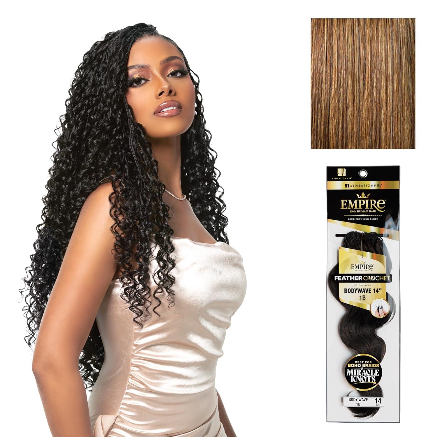 imageSensationnel Empire Feather Crochet Braiding Hair Body Wave Humanhair for Boho Braids and Miracle Knots Pre Separated 50 strands 10 inch 1 JETBLACKS427