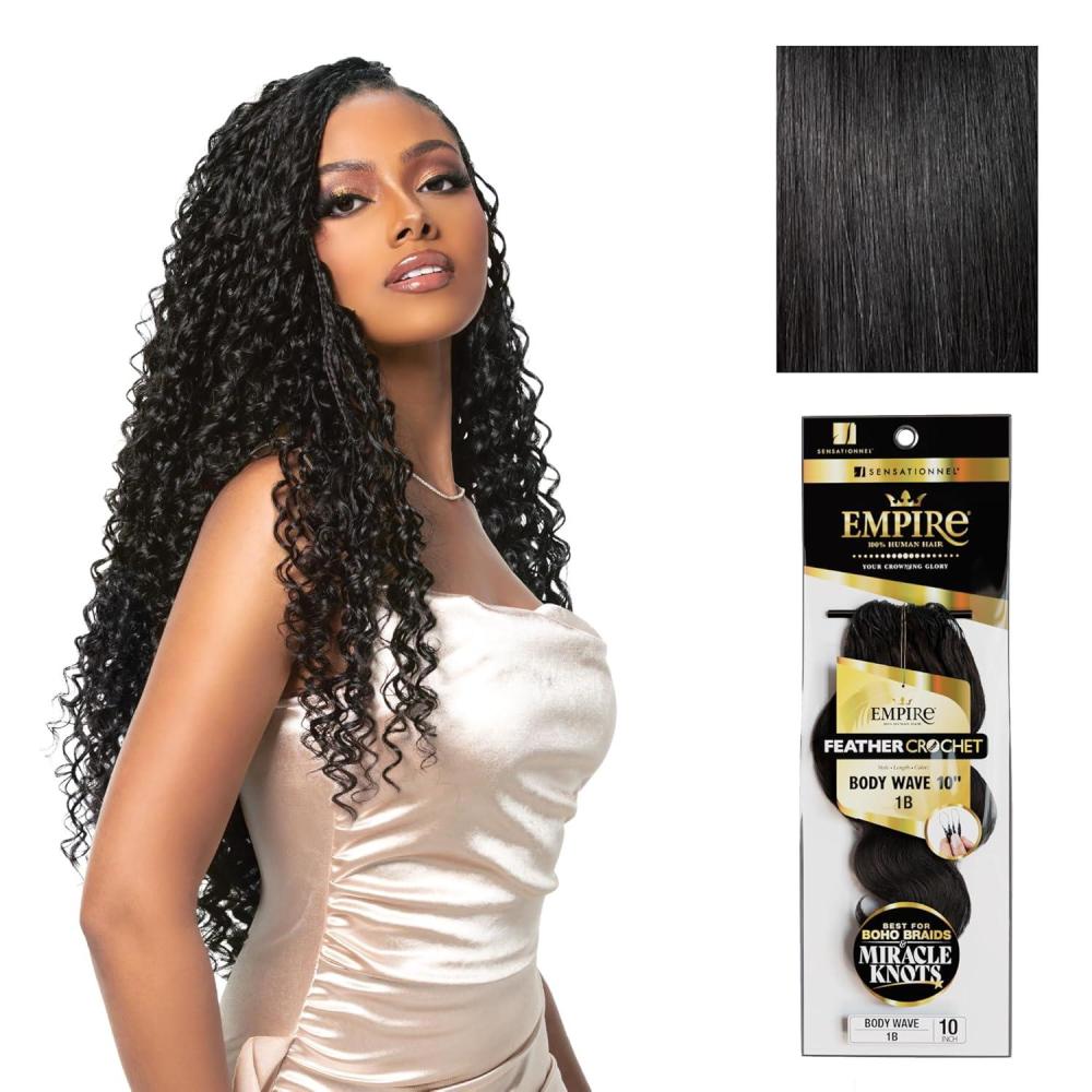 imageSensationnel Empire Feather Crochet Braiding Hair Body Wave Humanhair for Boho Braids and Miracle Knots Pre Separated 50 strands 10 inch 1 JETBLACK1 JETBLACK