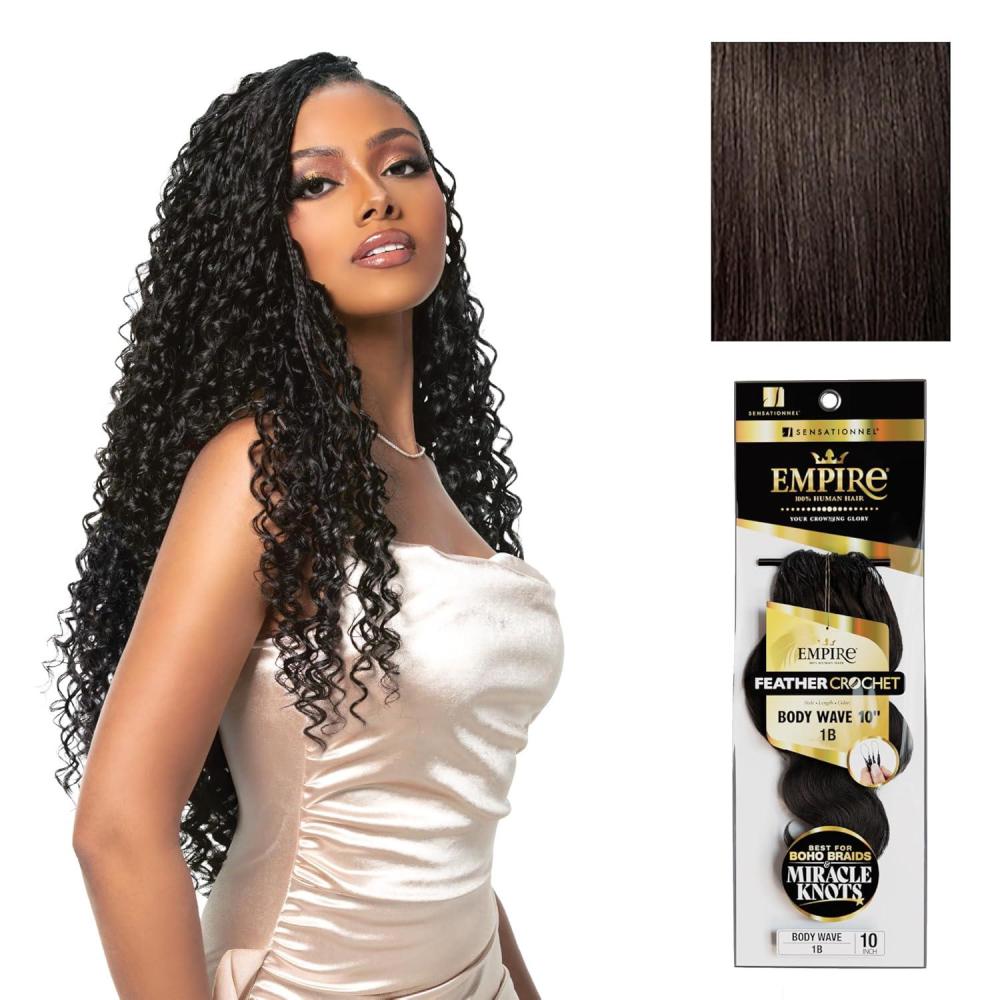 imageSensationnel Empire Feather Crochet Braiding Hair Body Wave Humanhair for Boho Braids and Miracle Knots Pre Separated 50 strands 10 inch 1 JETBLACK2 DARKBROWN