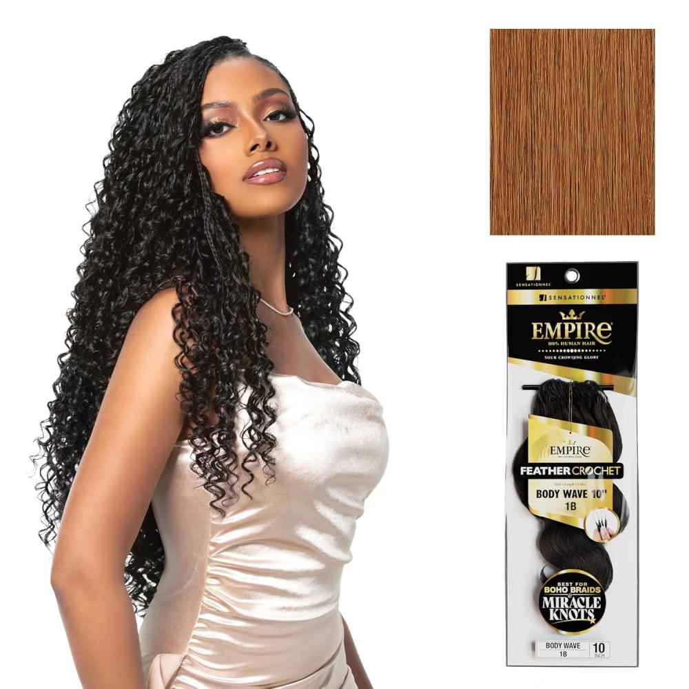 imageSensationnel Empire Feather Crochet Braiding Hair Body Wave Humanhair for Boho Braids and Miracle Knots Pre Separated 50 strands 10 inch 1 JETBLACK30 LIGHTAUBURN
