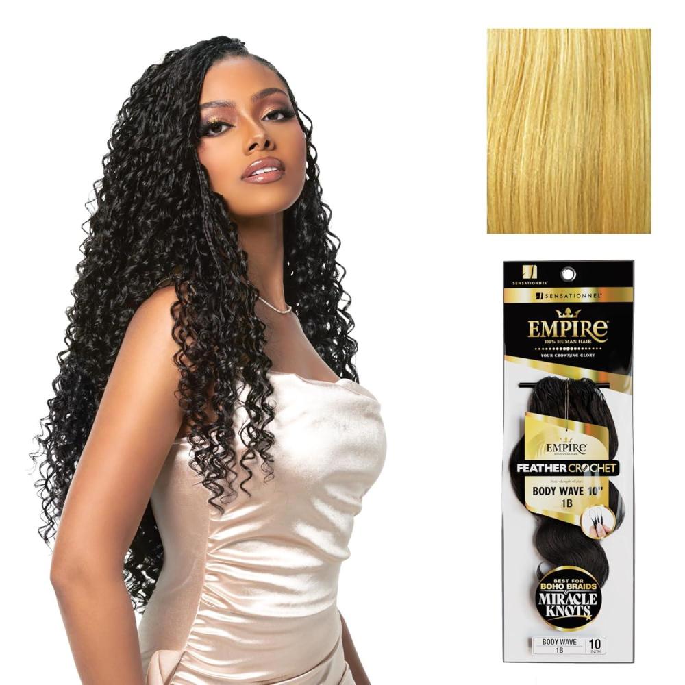 imageSensationnel Empire Feather Crochet Braiding Hair Body Wave Humanhair for Boho Braids and Miracle Knots Pre Separated 50 strands 10 inch 1 JETBLACKS27613