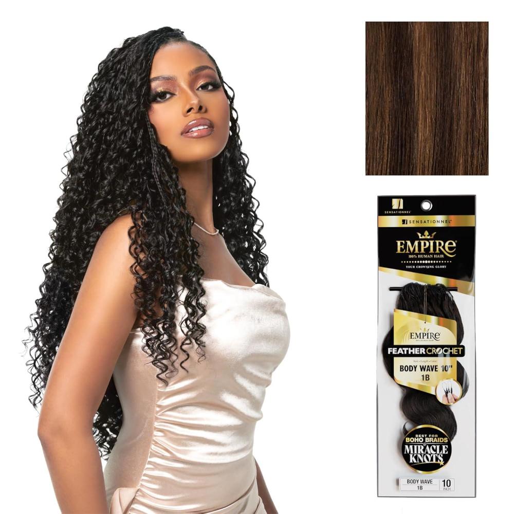 imageSensationnel Empire Feather Crochet Braiding Hair Body Wave Humanhair for Boho Braids and Miracle Knots Pre Separated 50 strands 10 inch 1 JETBLACKS430