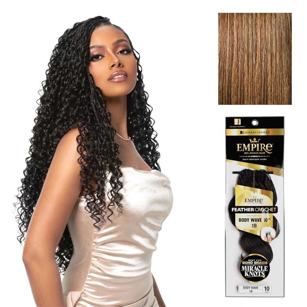 imageSensationnel Empire Feather Crochet Braiding Hair Body Wave Humanhair for Boho Braids and Miracle Knots Pre Separated 50 strands 10 inch 1 JETBLACKS427