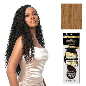Sensationnel Empire Feather Crochet Braiding Hair – Body Wave Humanhair for Boho Braids and Miracle Knots Pre Separated 50 strands (10 inch, 1 JETBLACK)(27 HONEYBLONDE)