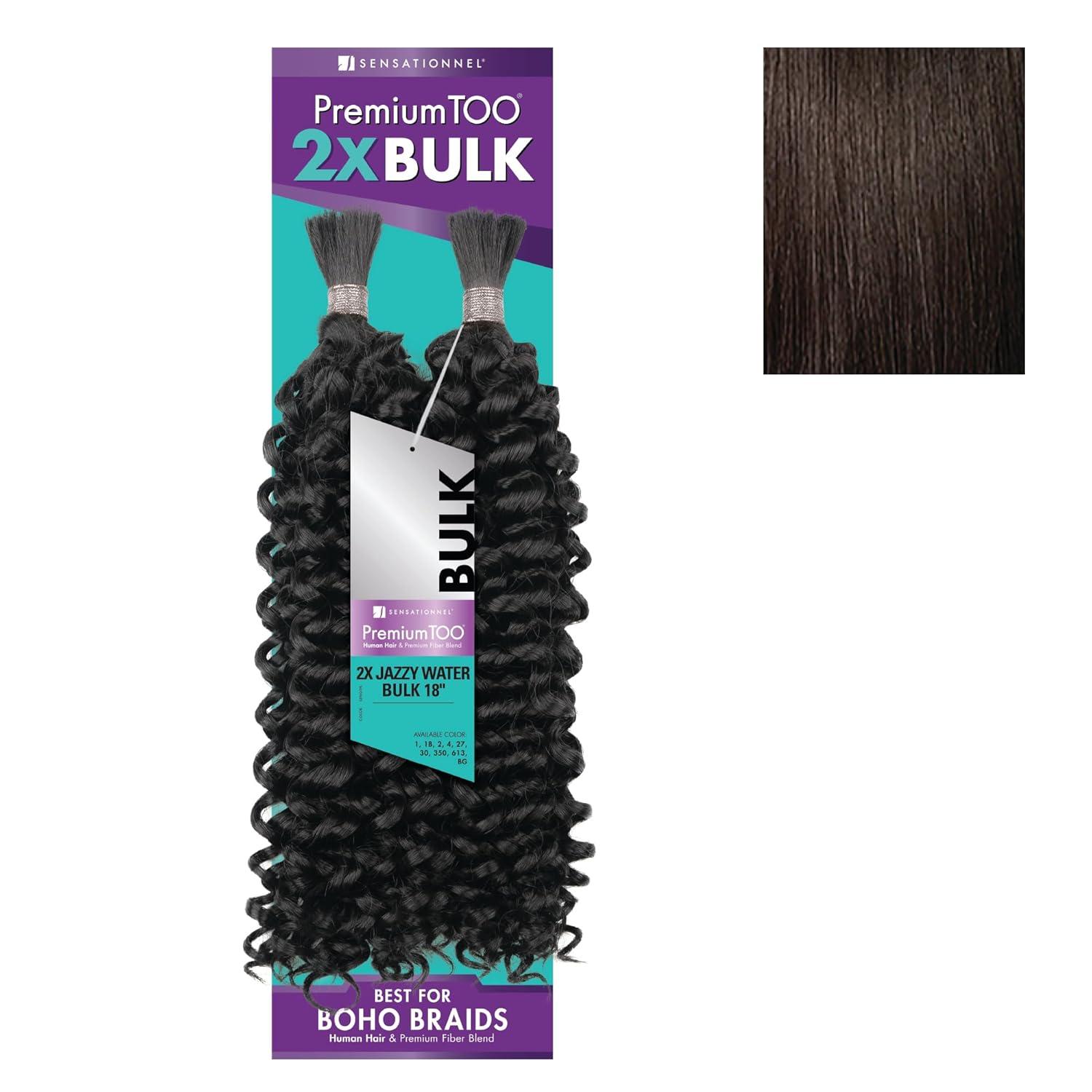 imageSensationnel PremToo Bulk Weaving 2X Jazzy Water Human Hair Blend for Boho Knotless Box or Curly Loose Wave Styles 1 Pack 14 inch 1 JETBLACK2 DARKBROWN