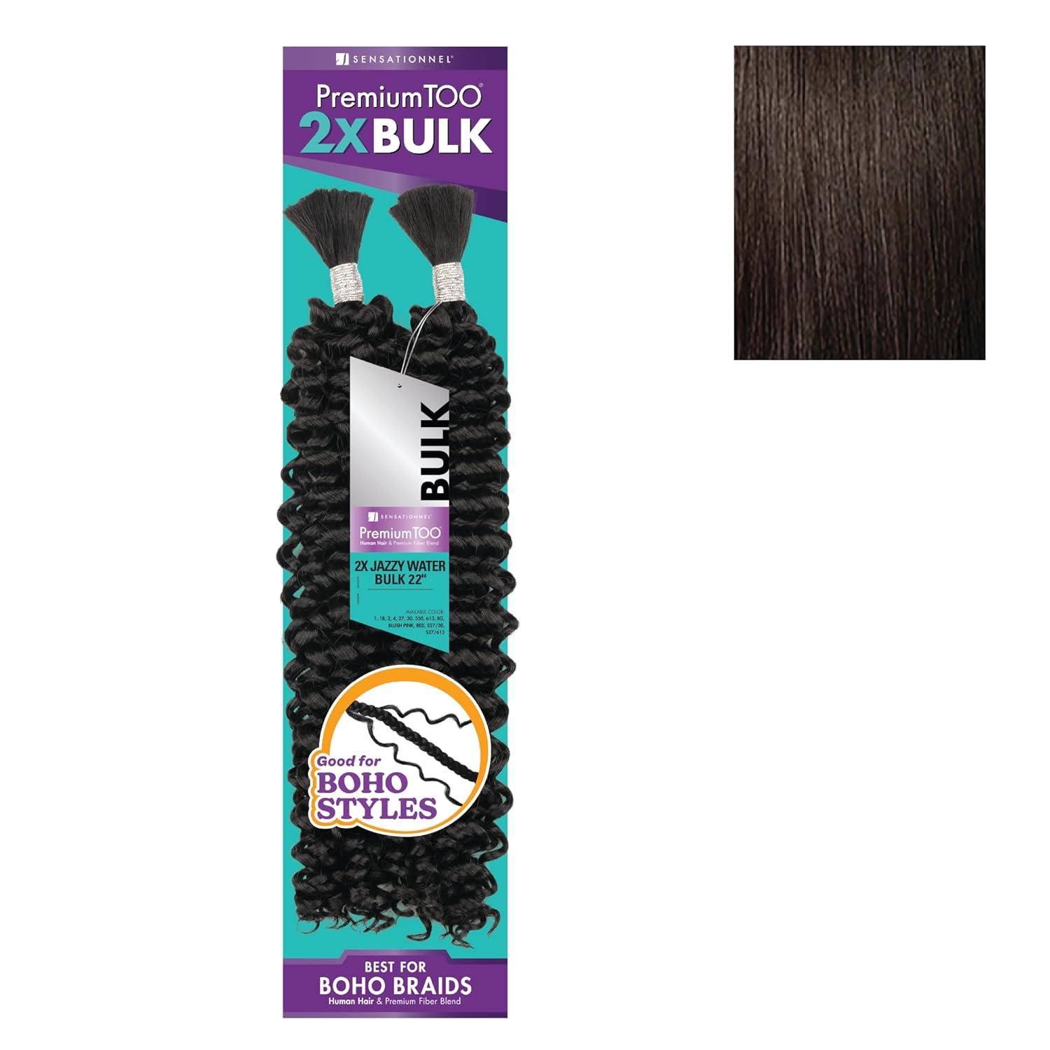 imageSensationnel PremToo Bulk Weaving 2X Jazzy Water Human Hair Blend for Boho Knotless Box or Curly Loose Wave Styles 1 Pack 14 inch 1 JETBLACK2 DARKBROWN