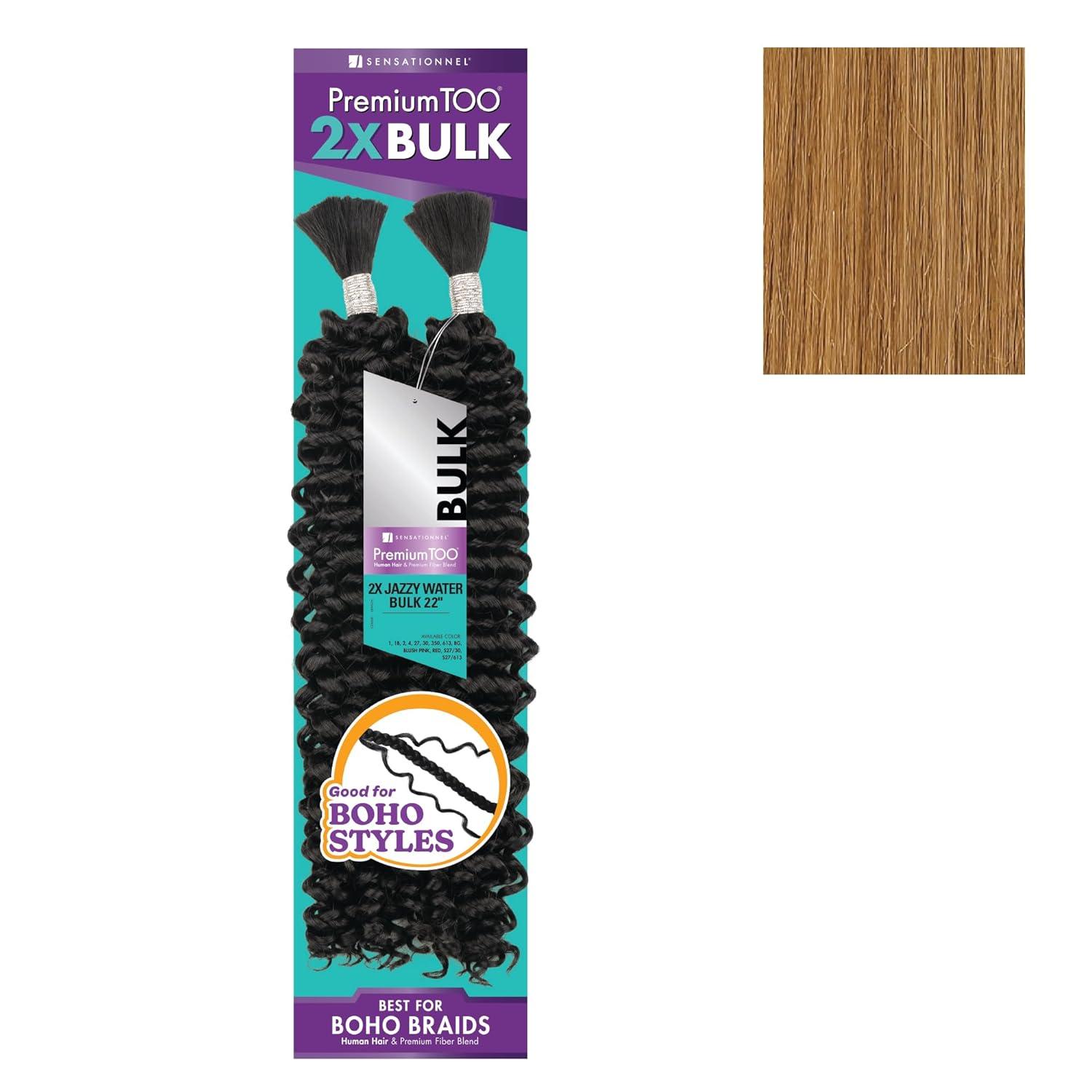imageSensationnel PremToo Bulk Weaving 2X Jazzy Water Human Hair Blend for Boho Knotless Box or Curly Loose Wave Styles 1 Pack 14 inch 1 JETBLACK27 HONEYBLONDE