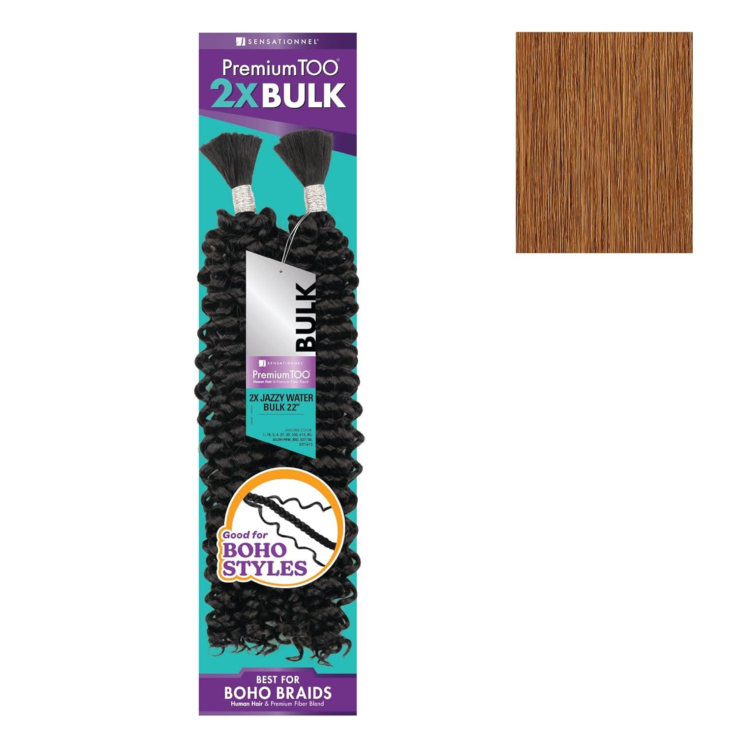 imageSensationnel PremToo Bulk Weaving 2X Jazzy Water Human Hair Blend for Boho Knotless Box or Curly Loose Wave Styles 1 Pack 14 inch 1 JETBLACK30 LIGHTAUBURN