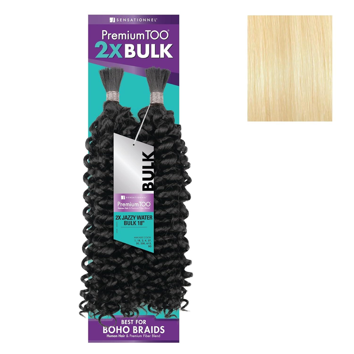 imageSensationnel PremToo Bulk Weaving 2X Jazzy Water Human Hair Blend for Boho Knotless Box or Curly Loose Wave Styles 1 Pack 14 inch 1 JETBLACK613 BLONDE