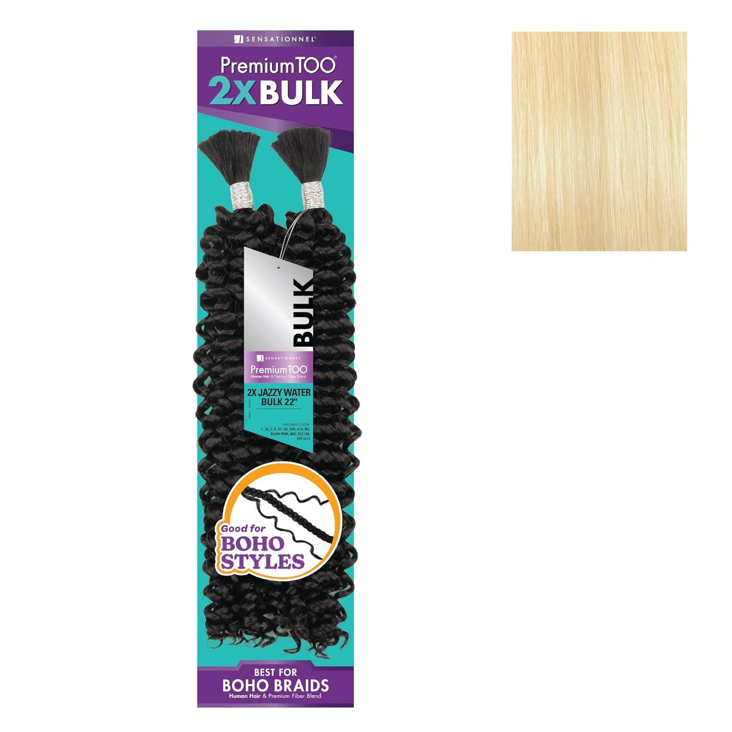 imageSensationnel PremToo Bulk Weaving 2X Jazzy Water Human Hair Blend for Boho Knotless Box or Curly Loose Wave Styles 1 Pack 14 inch 1 JETBLACK613 BLONDE