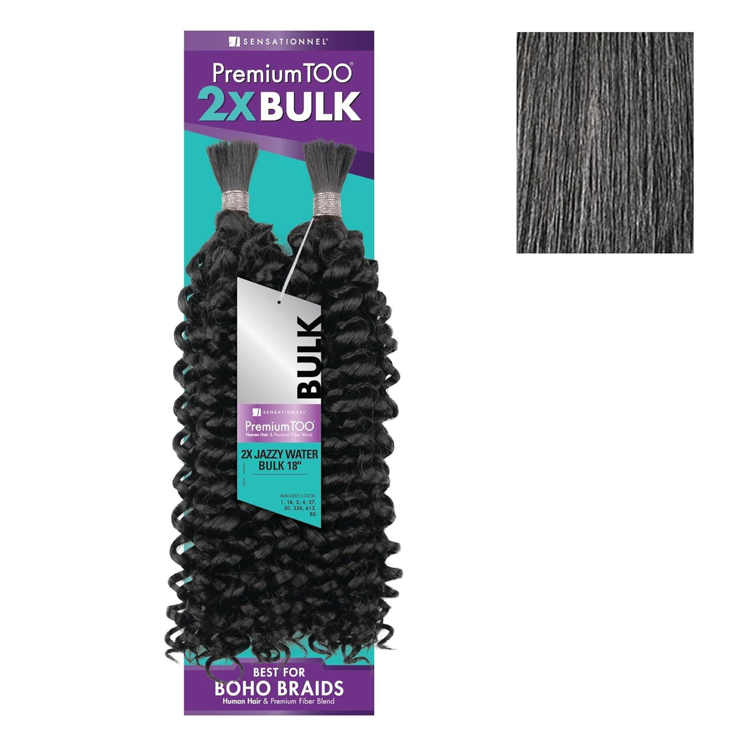 imageSensationnel PremToo Bulk Weaving 2X Jazzy Water Human Hair Blend for Boho Knotless Box or Curly Loose Wave Styles 1 Pack 14 inch 1 JETBLACKM44