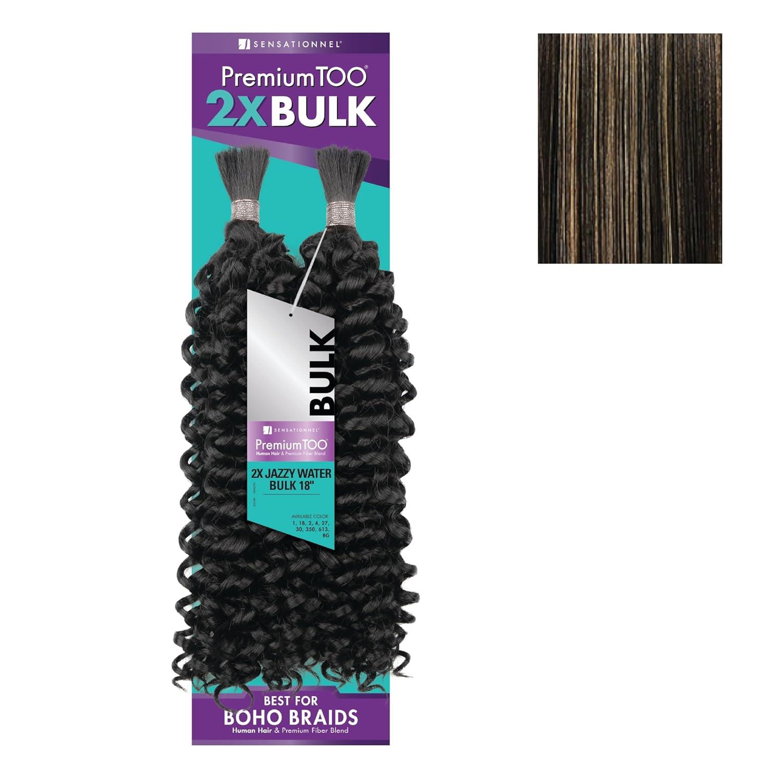 imageSensationnel PremToo Bulk Weaving 2X Jazzy Water Human Hair Blend for Boho Knotless Box or Curly Loose Wave Styles 1 Pack 14 inch 1 JETBLACKS1B27