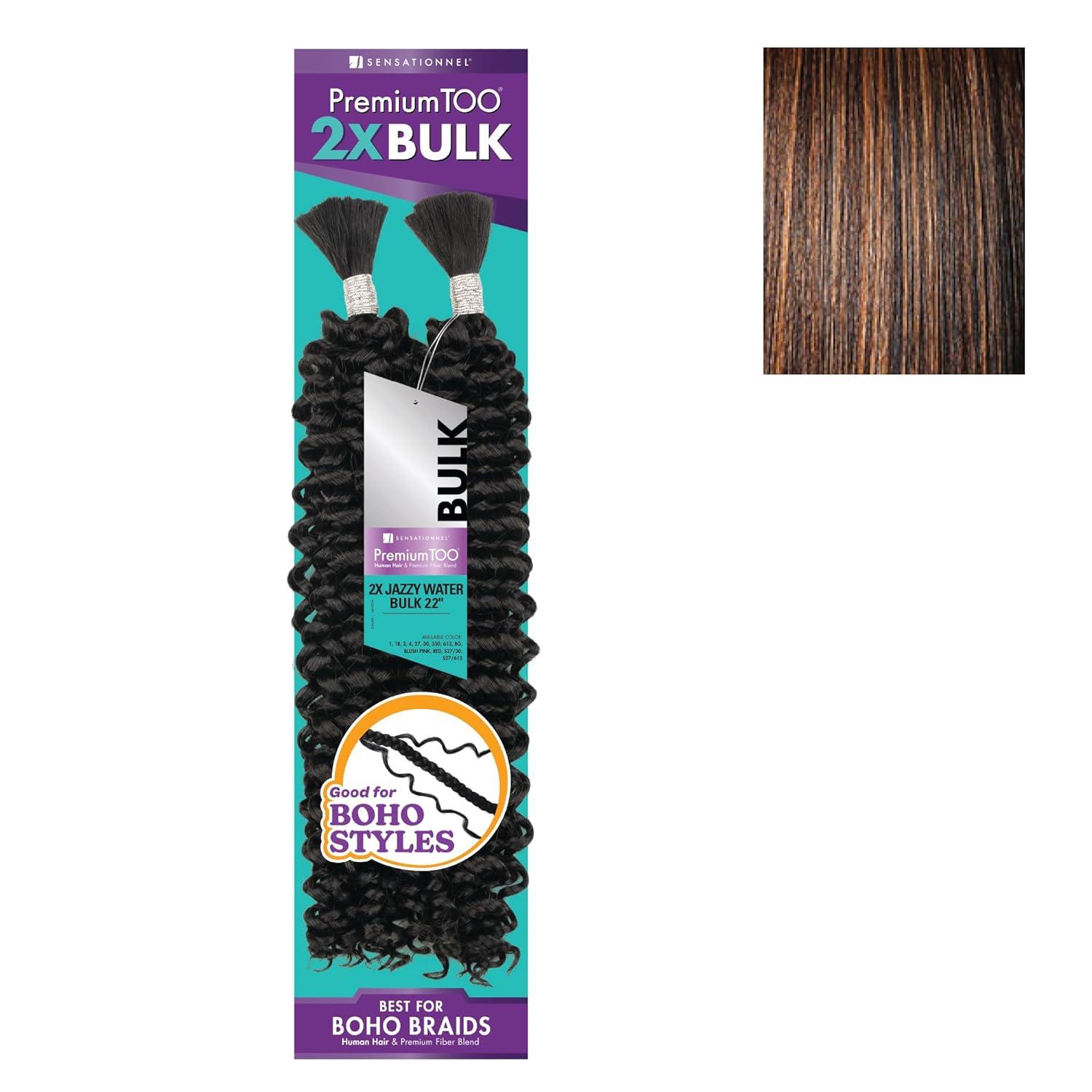 imageSensationnel PremToo Bulk Weaving 2X Jazzy Water Human Hair Blend for Boho Knotless Box or Curly Loose Wave Styles 1 Pack 14 inch 1 JETBLACKS1B30