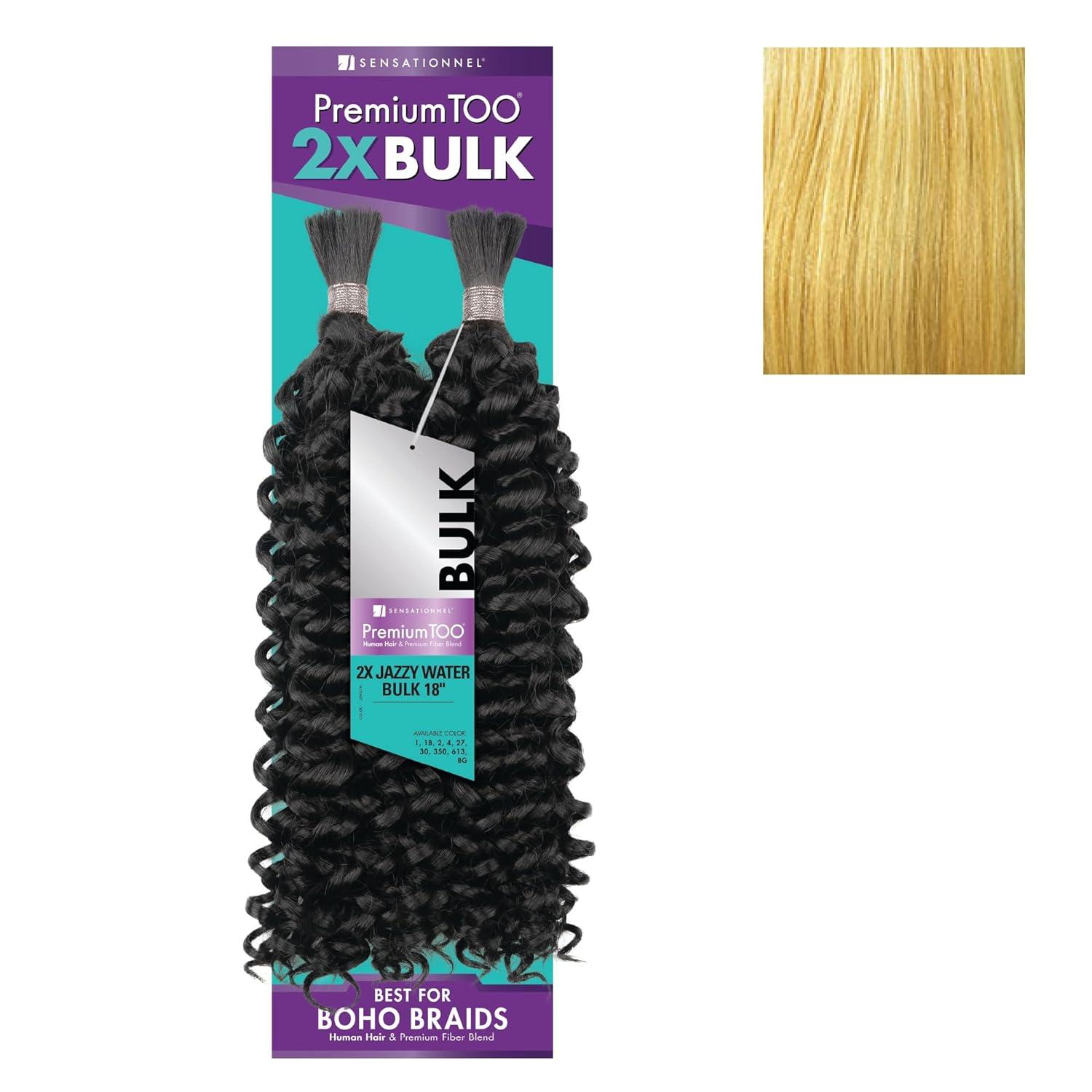 imageSensationnel PremToo Bulk Weaving 2X Jazzy Water Human Hair Blend for Boho Knotless Box or Curly Loose Wave Styles 1 Pack 14 inch 1 JETBLACKS27613