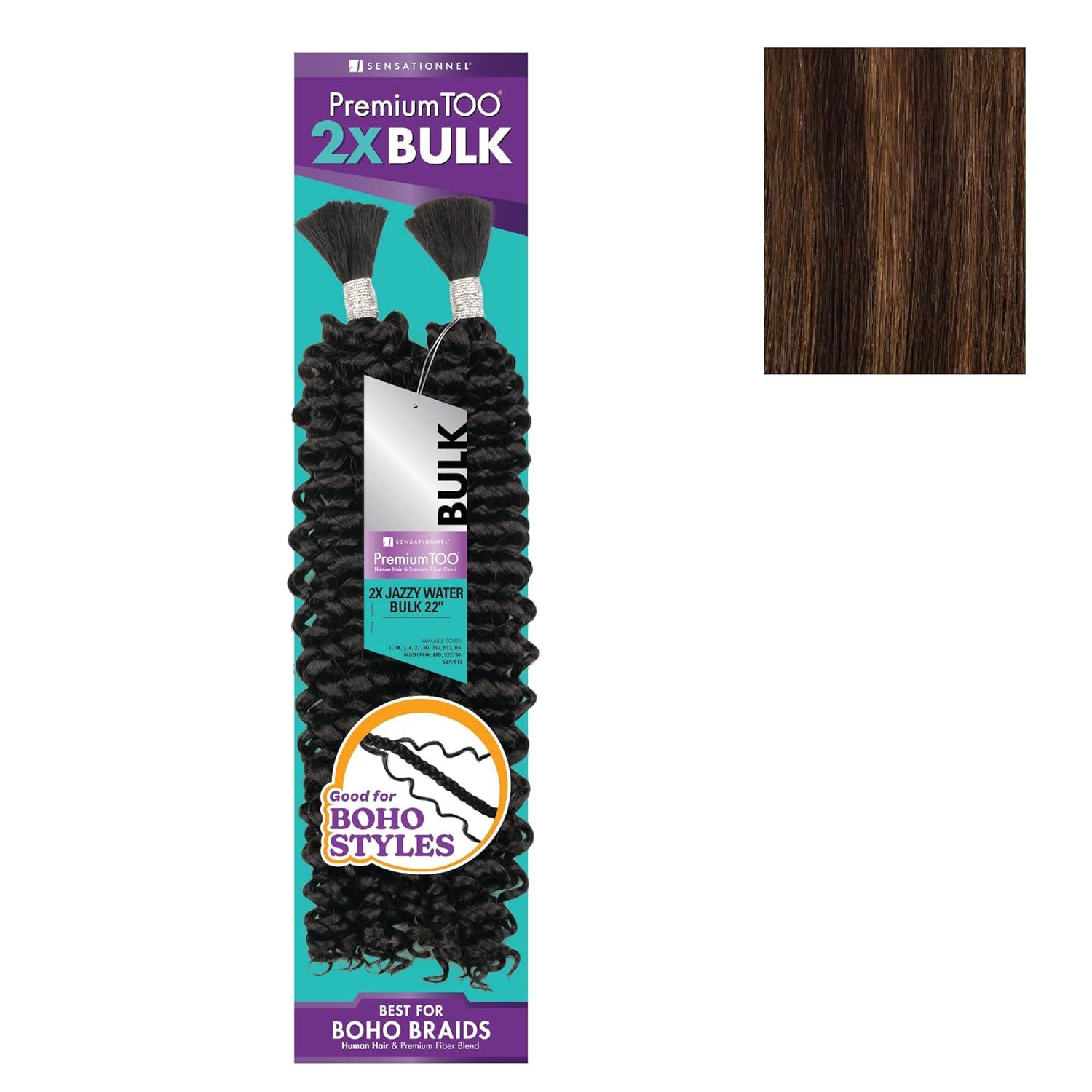 imageSensationnel PremToo Bulk Weaving 2X Jazzy Water Human Hair Blend for Boho Knotless Box or Curly Loose Wave Styles 1 Pack 14 inch 1 JETBLACKS430