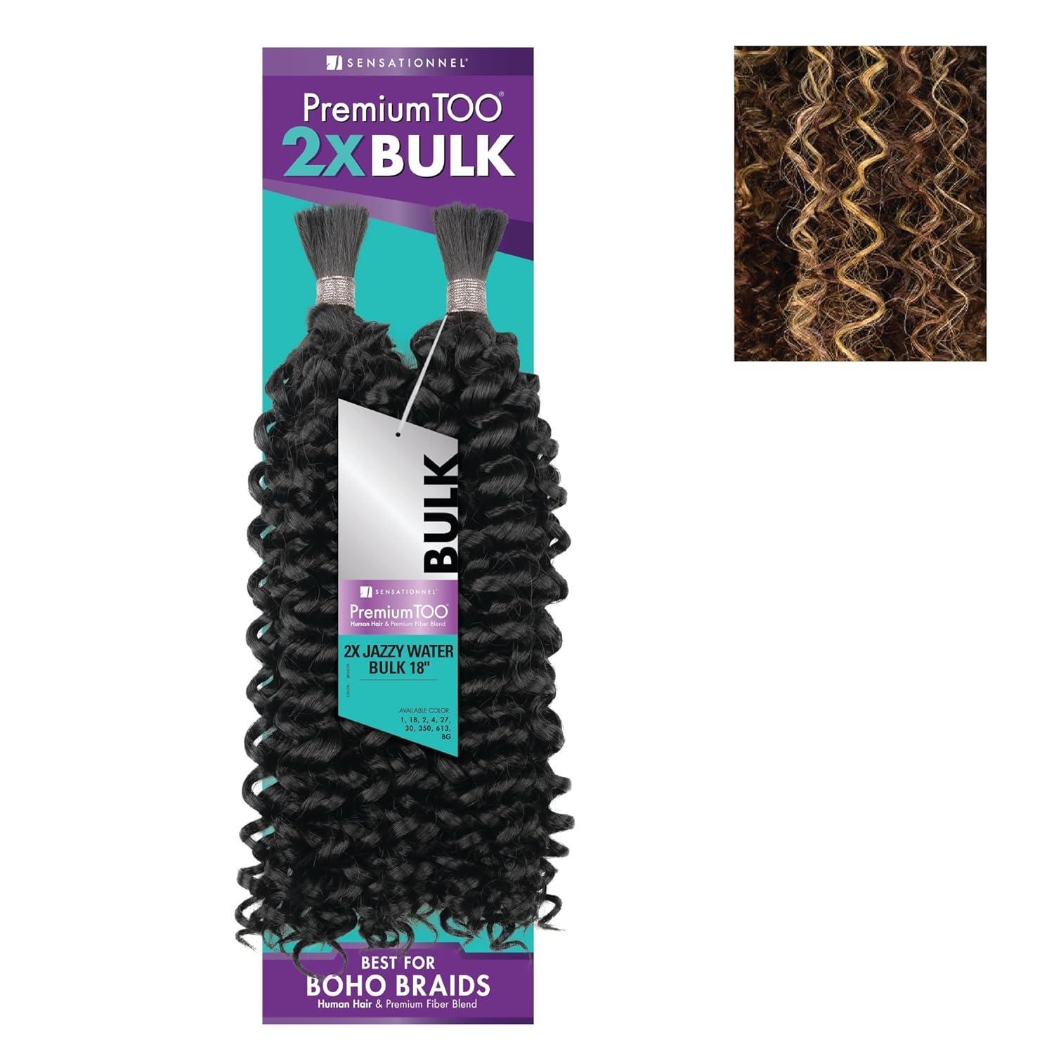 imageSensationnel PremToo Bulk Weaving 2X Jazzy Water Human Hair Blend for Boho Knotless Box or Curly Loose Wave Styles 1 Pack 14 inch 1 JETBLACKS430613