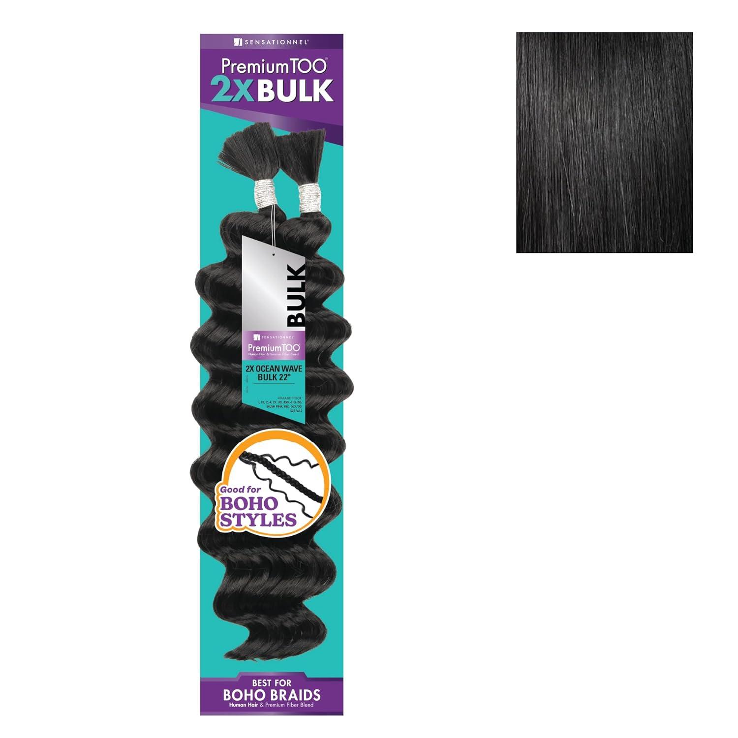 imageSensationnel PremToo Bulk Weaving 2X Ocean Wave Human Hair Blend for Boho Knotless Box or Curly Loose Wave Styles 1 Pack 14 inch 1 JETBLACK1 JETBLACK
