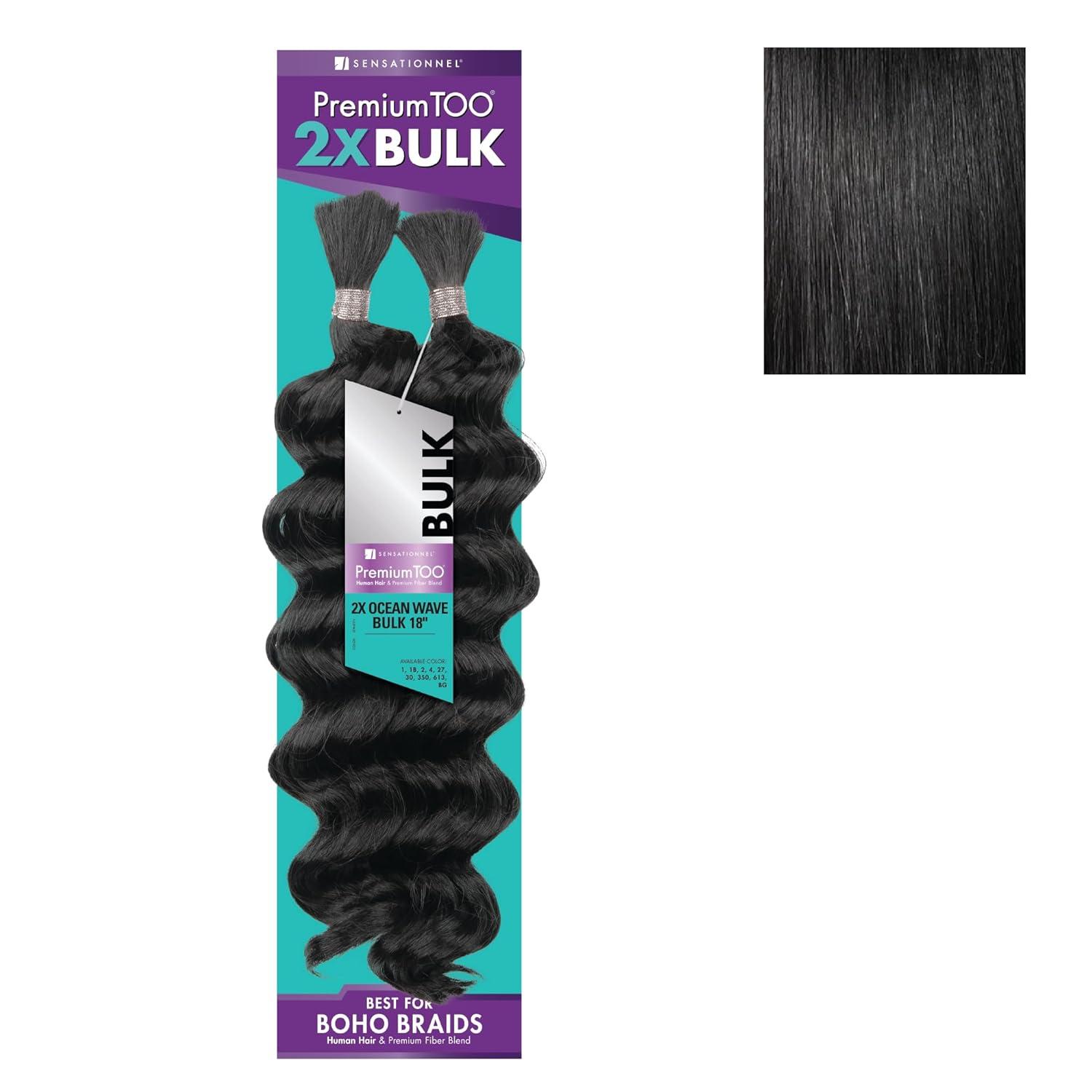 imageSensationnel PremToo Bulk Weaving 2X Ocean Wave Human Hair Blend for Boho Knotless Box or Curly Loose Wave Styles 1 Pack 14 inch 1 JETBLACK1 JETBLACK