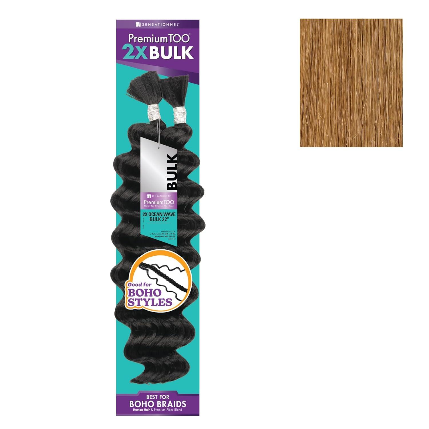 imageSensationnel PremToo Bulk Weaving 2X Ocean Wave Human Hair Blend for Boho Knotless Box or Curly Loose Wave Styles 1 Pack 14 inch 1 JETBLACK27 HONEYBLONDE