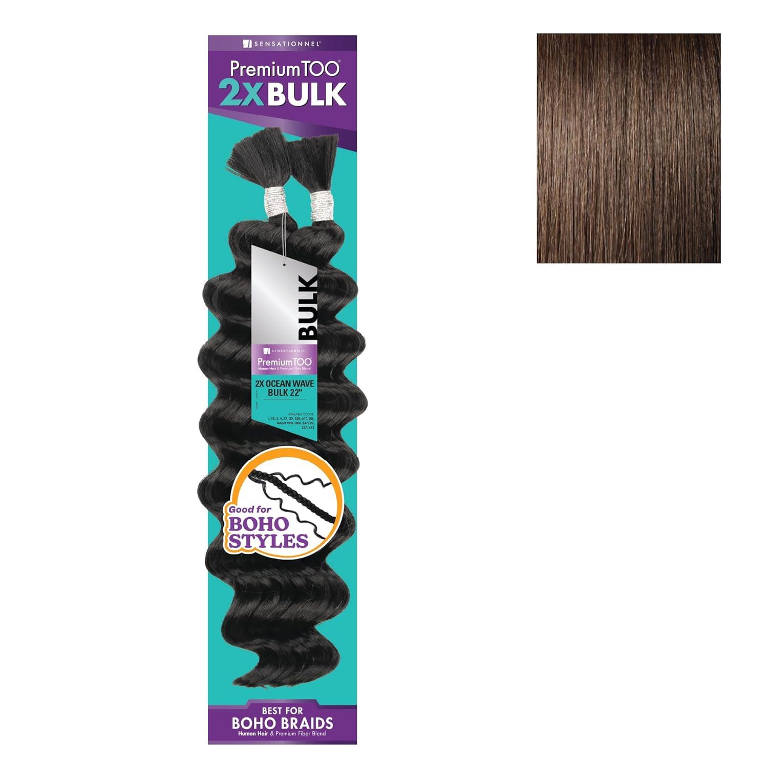 imageSensationnel PremToo Bulk Weaving 2X Ocean Wave Human Hair Blend for Boho Knotless Box or Curly Loose Wave Styles 1 Pack 14 inch 1 JETBLACK4 MEDBROWN