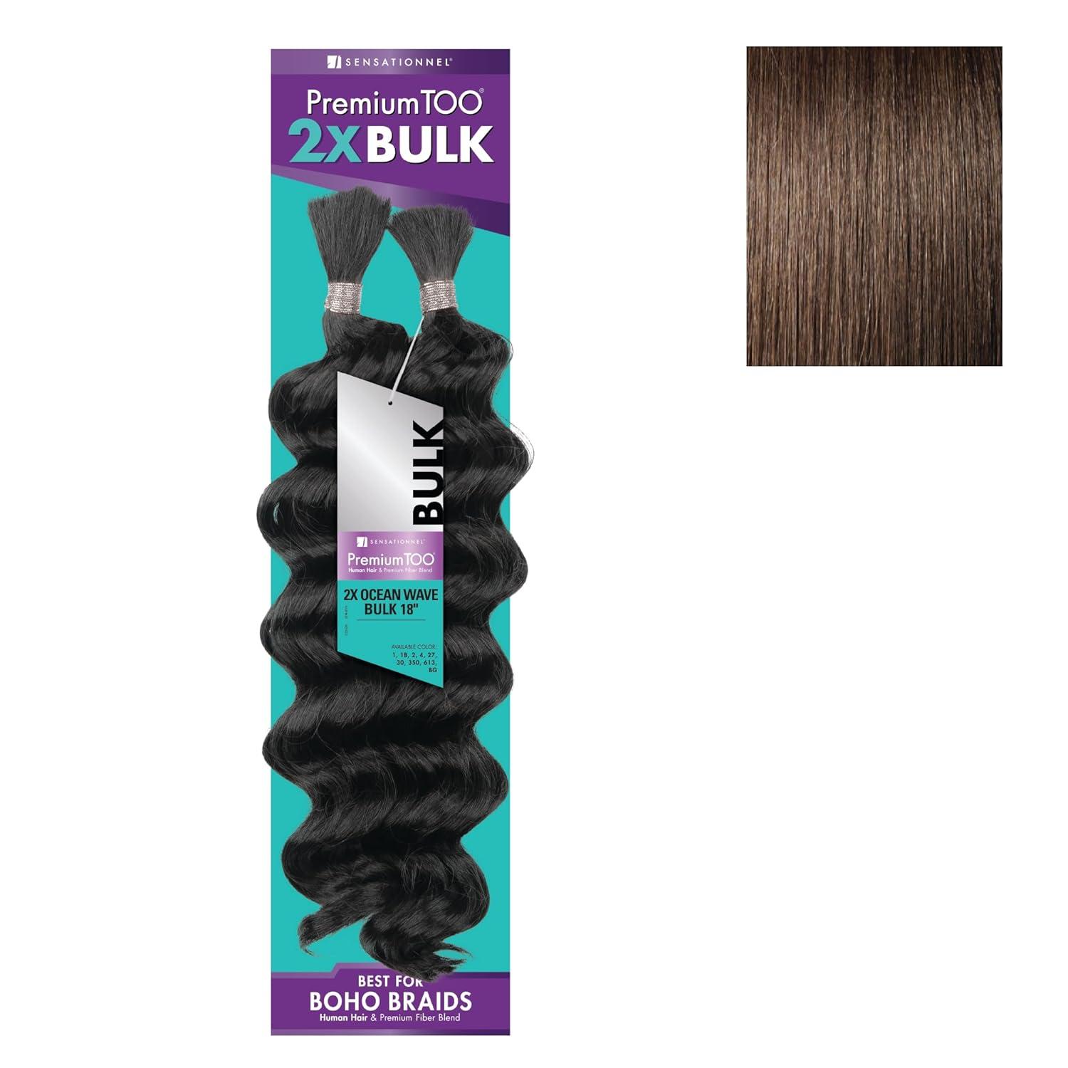 imageSensationnel PremToo Bulk Weaving 2X Ocean Wave Human Hair Blend for Boho Knotless Box or Curly Loose Wave Styles 1 Pack 14 inch 1 JETBLACK4 MEDBROWN