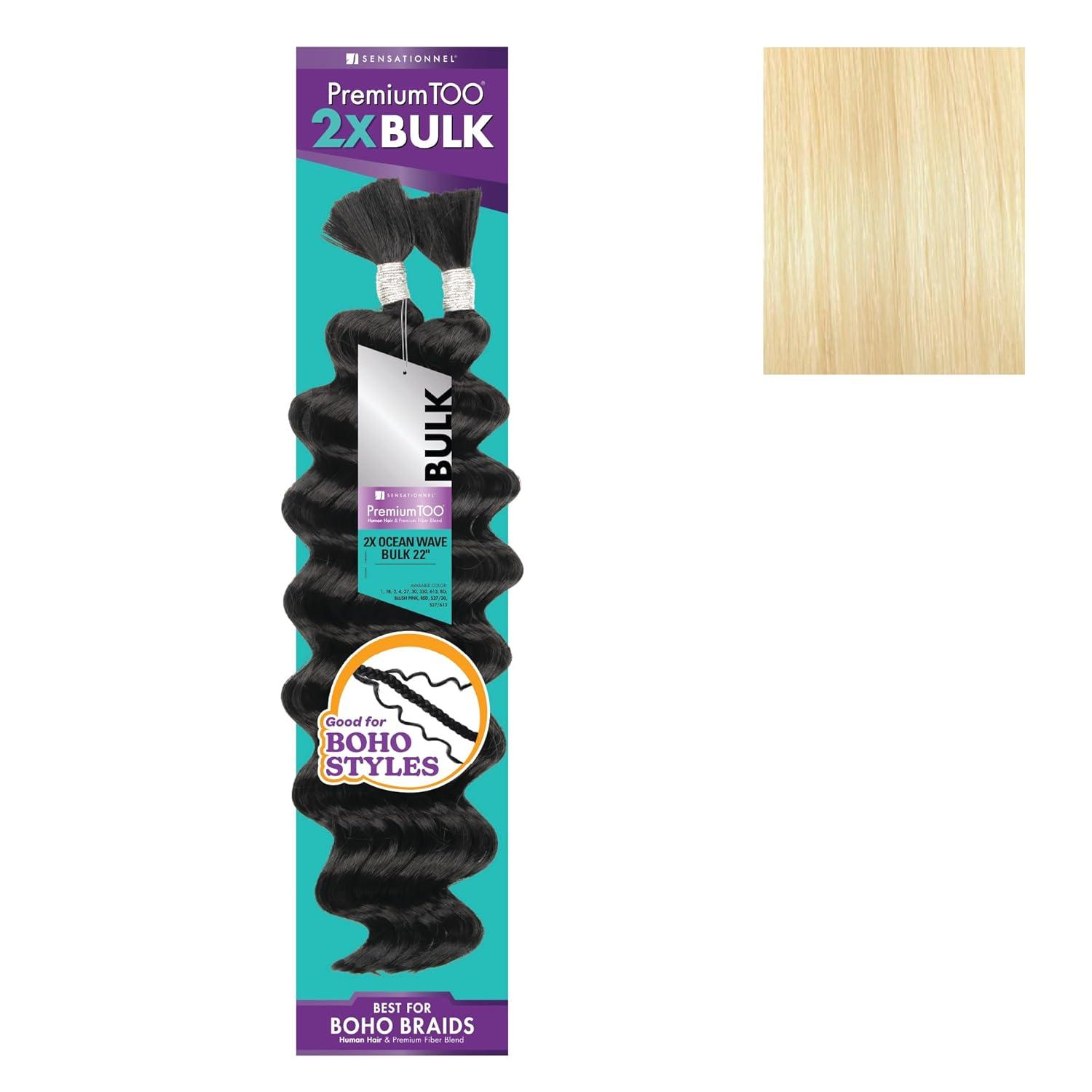 imageSensationnel PremToo Bulk Weaving 2X Ocean Wave Human Hair Blend for Boho Knotless Box or Curly Loose Wave Styles 1 Pack 14 inch 1 JETBLACK613 BLONDE