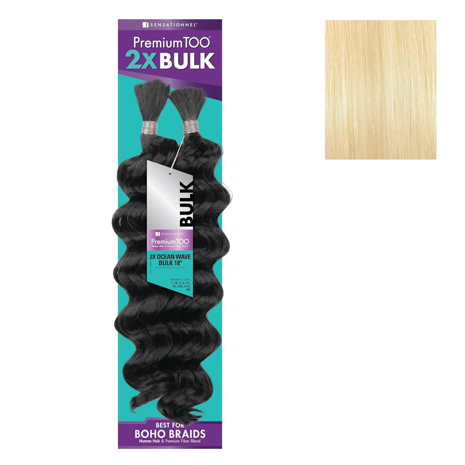 imageSensationnel PremToo Bulk Weaving 2X Ocean Wave Human Hair Blend for Boho Knotless Box or Curly Loose Wave Styles 1 Pack 14 inch 1 JETBLACK613 BLONDE