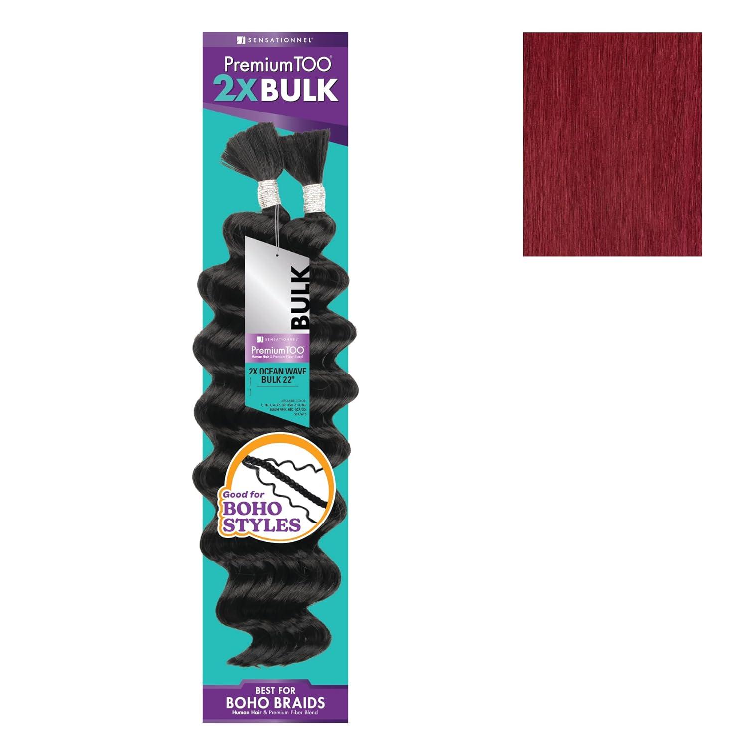 imageSensationnel PremToo Bulk Weaving 2X Ocean Wave Human Hair Blend for Boho Knotless Box or Curly Loose Wave Styles 1 Pack 14 inch 1 JETBLACKBG BURGUNDY