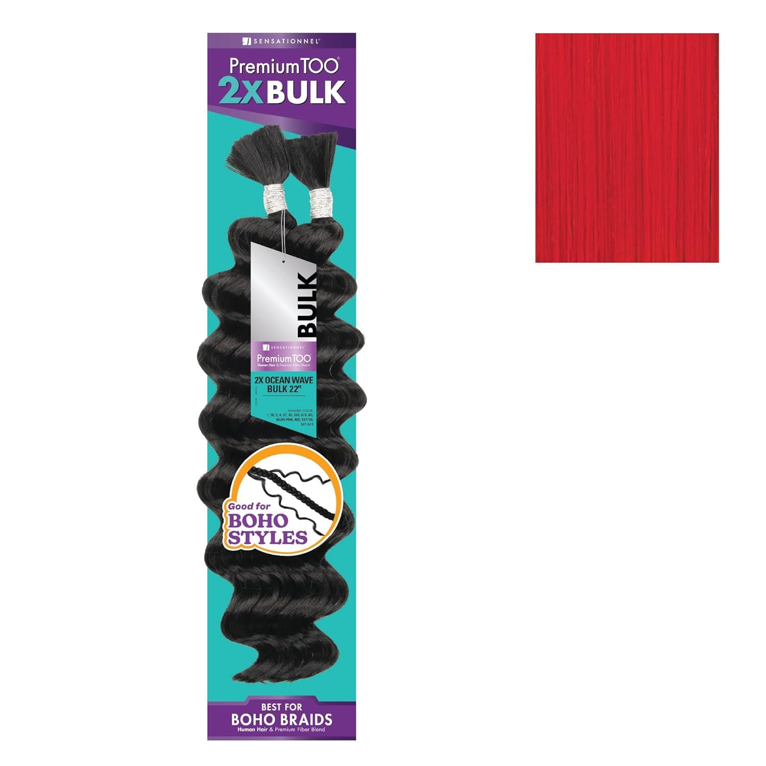 imageSensationnel PremToo Bulk Weaving 2X Ocean Wave Human Hair Blend for Boho Knotless Box or Curly Loose Wave Styles 1 Pack 14 inch 1 JETBLACKRED